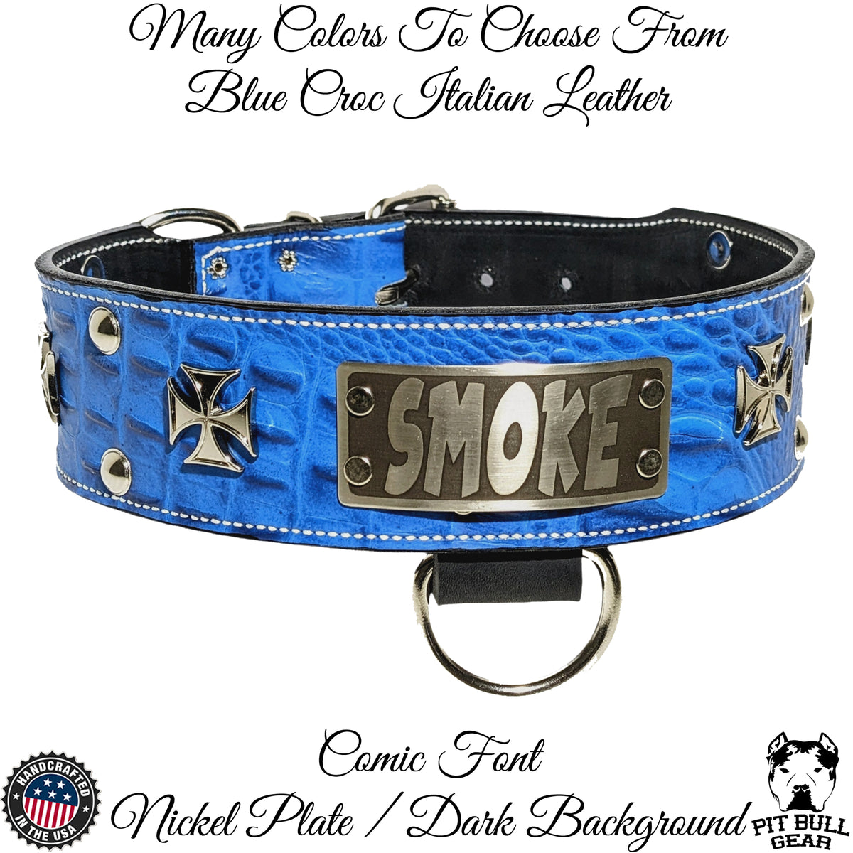 NJ7 - Collar de cuero personalizado para perro de 2,5" con cruces de Malta y tachuelas de hierro