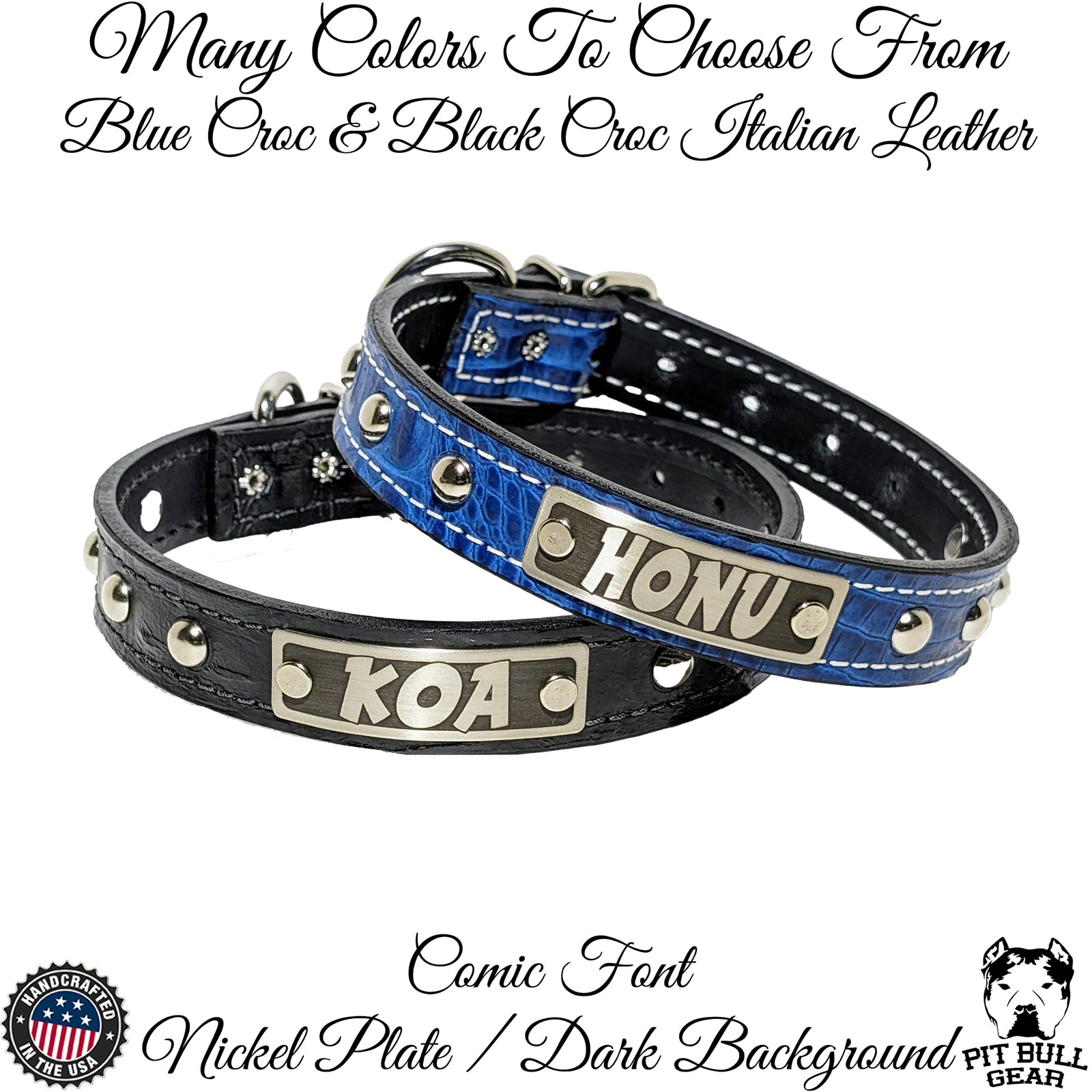 NU2 - Collar para perro de cuero tachonado de 1" de ancho con placa de identificación