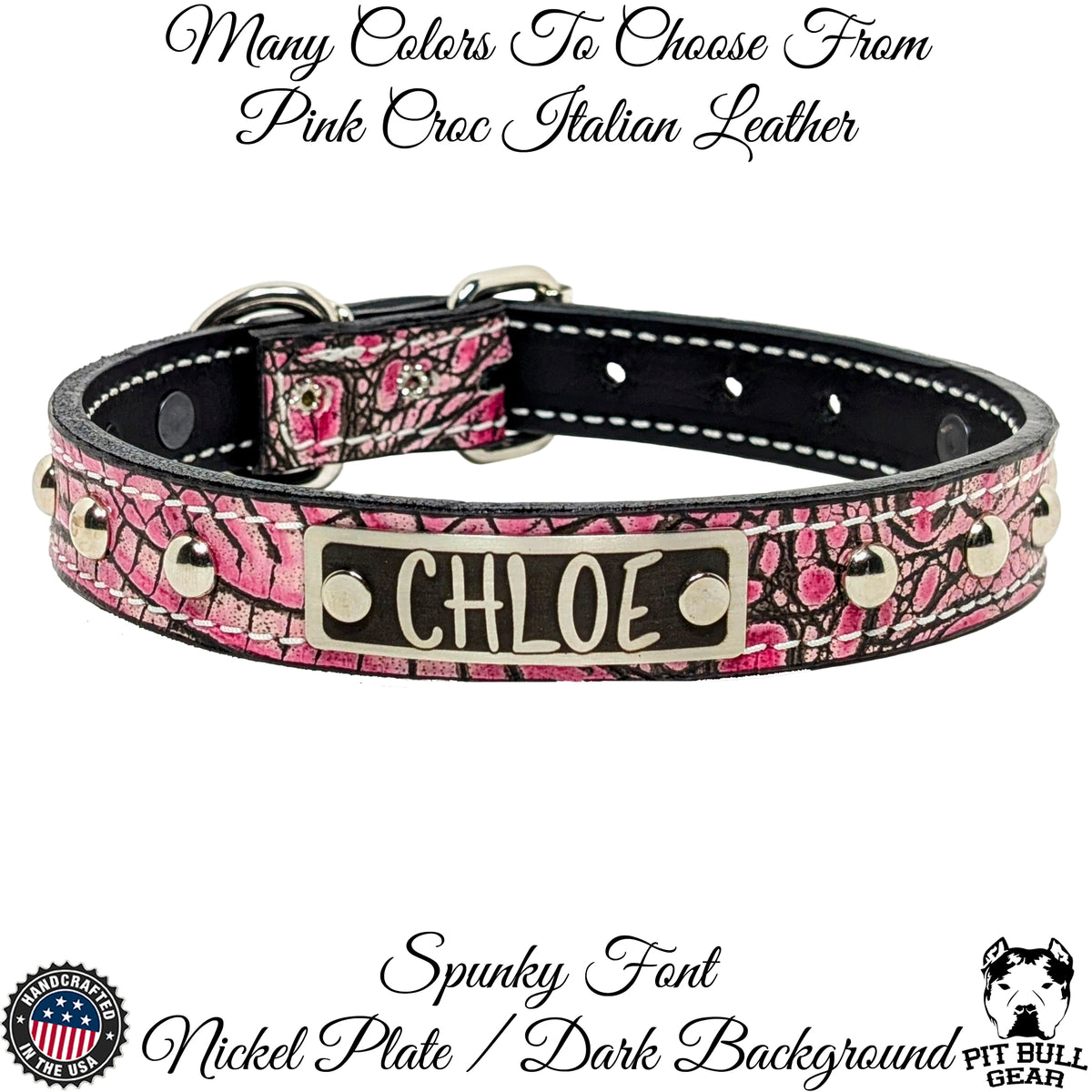 NU2 - Colar de couro cravejado com placa de identificação de 1"