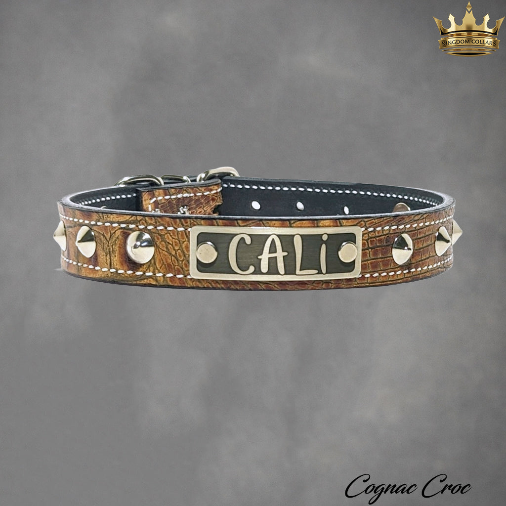 Collar de cuero para perros con placa de identificación, collar con tachuelas de 1 pulgada de ancho - NU3