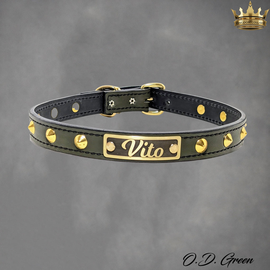 Collar de cuero para perros con placa de identificación, collar con tachuelas de 1 pulgada de ancho - NU3