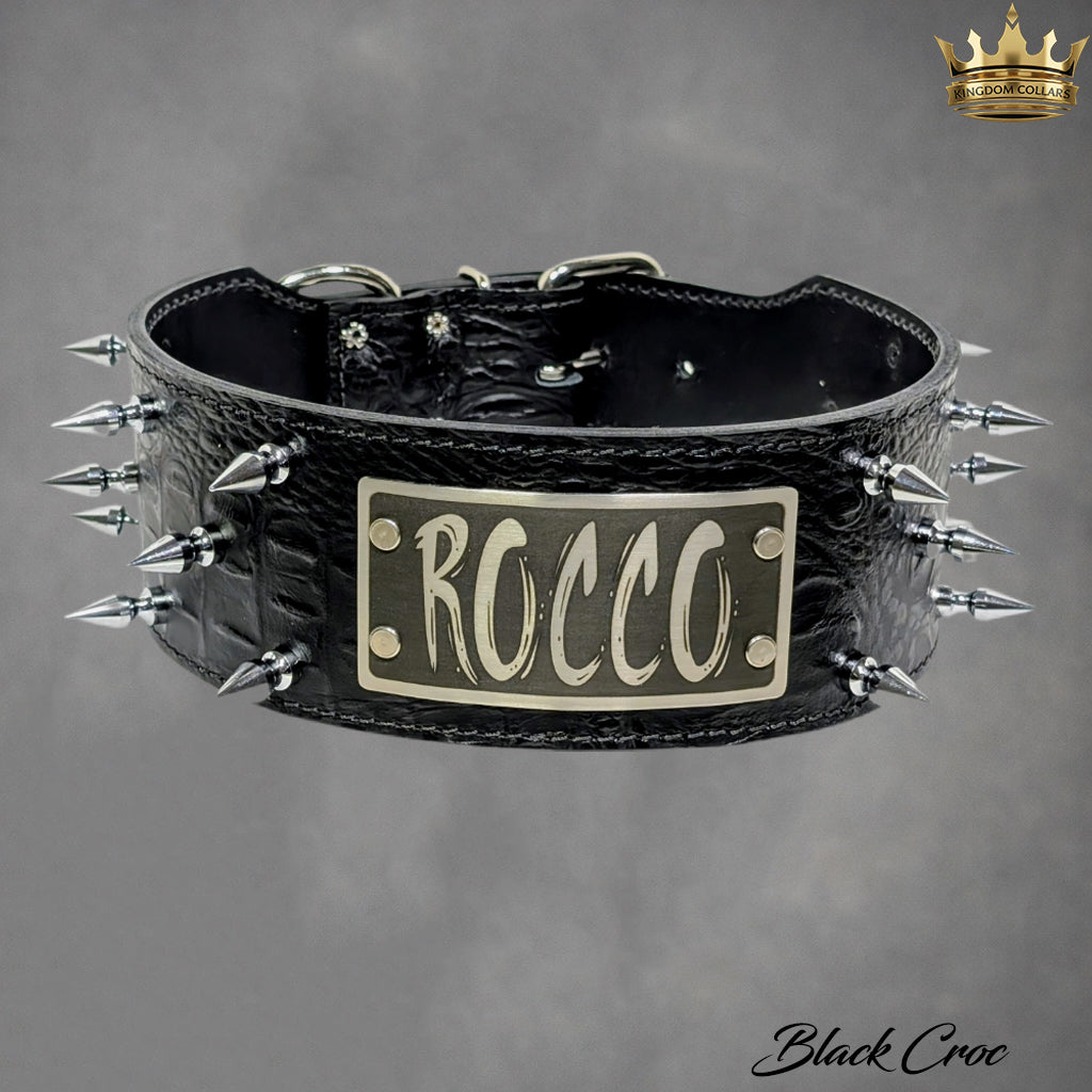 NX2 - Custom Made 3" Wide personalized Italian Leather Spiked Dog Collar