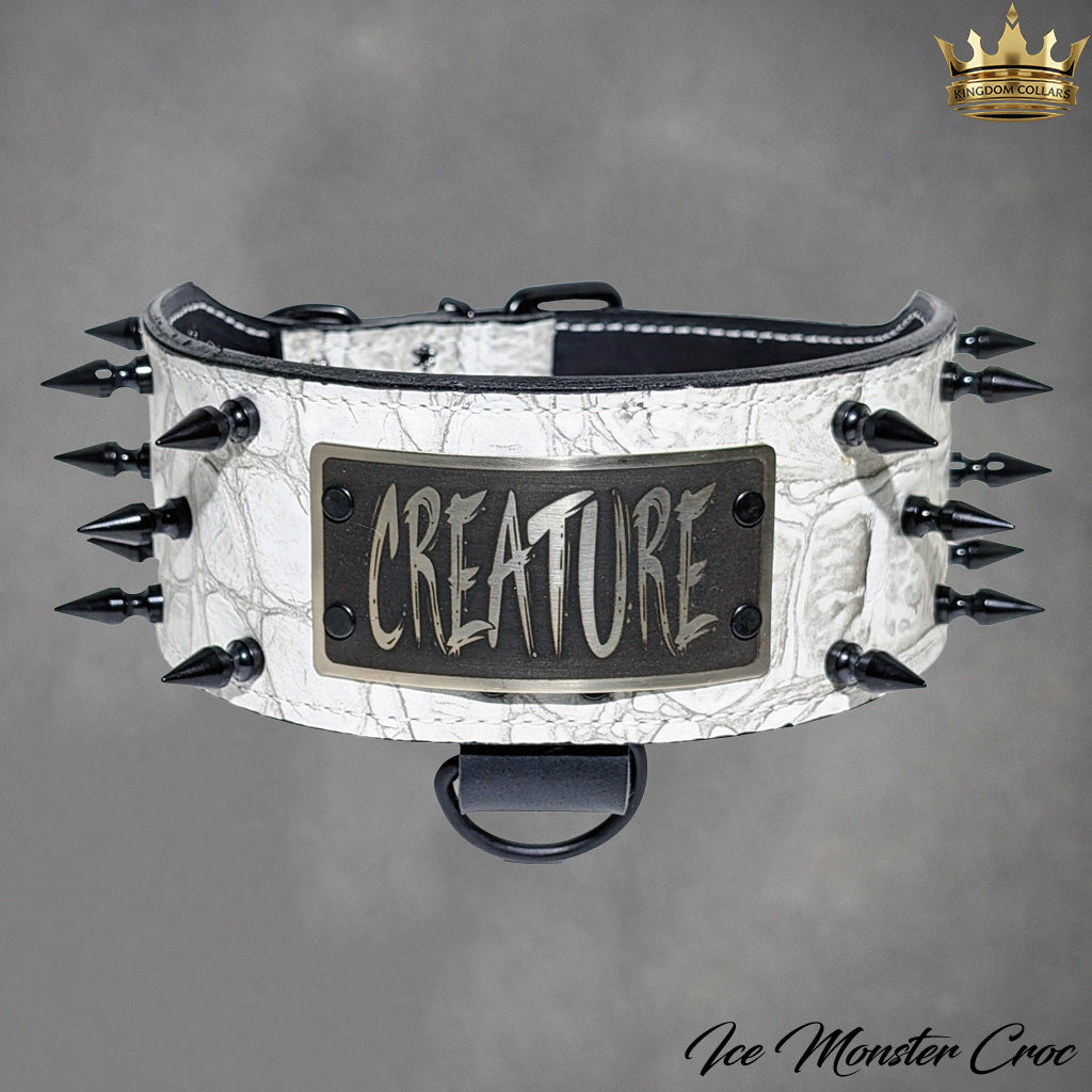 NX2 - Custom Made 3" Wide personalized Italian Leather Spiked Dog Collar