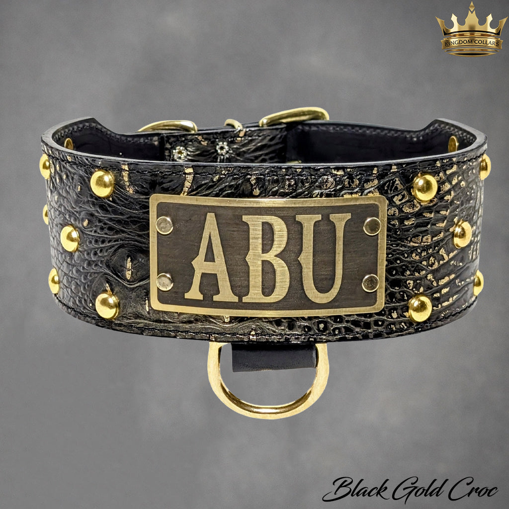 NX3 - 2.5"–3" Wide Personalized Italian Leather Studded Dog Collar | Dome Studs