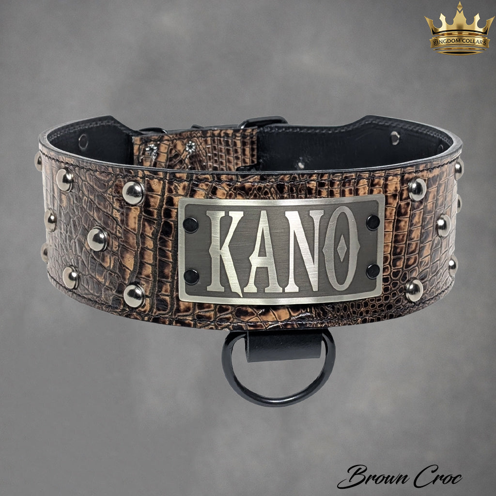 NX3 - 2.5"–3" Wide Personalized Italian Leather Studded Dog Collar | Dome Studs