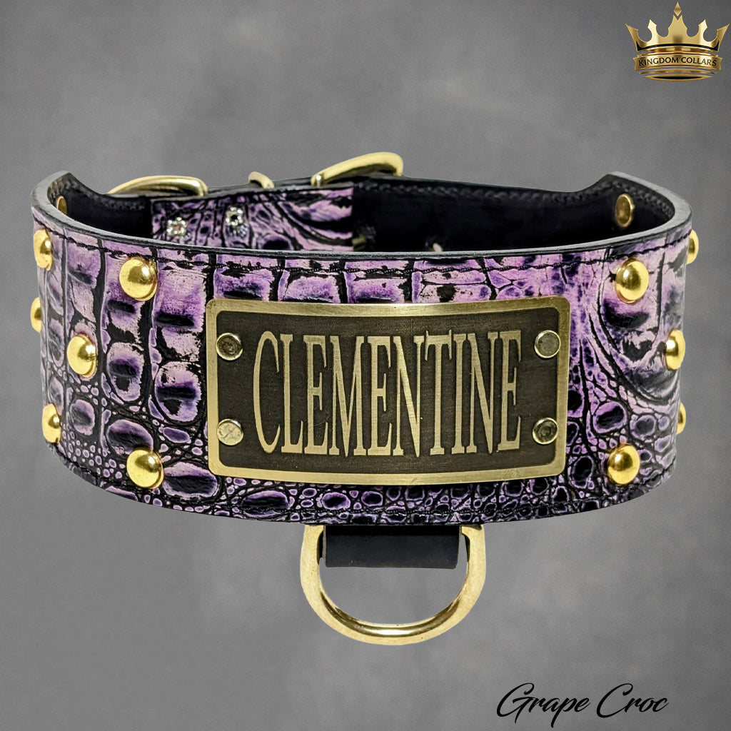 NX3 - 2.5"–3" Wide Personalized Italian Leather Studded Dog Collar | Dome Studs