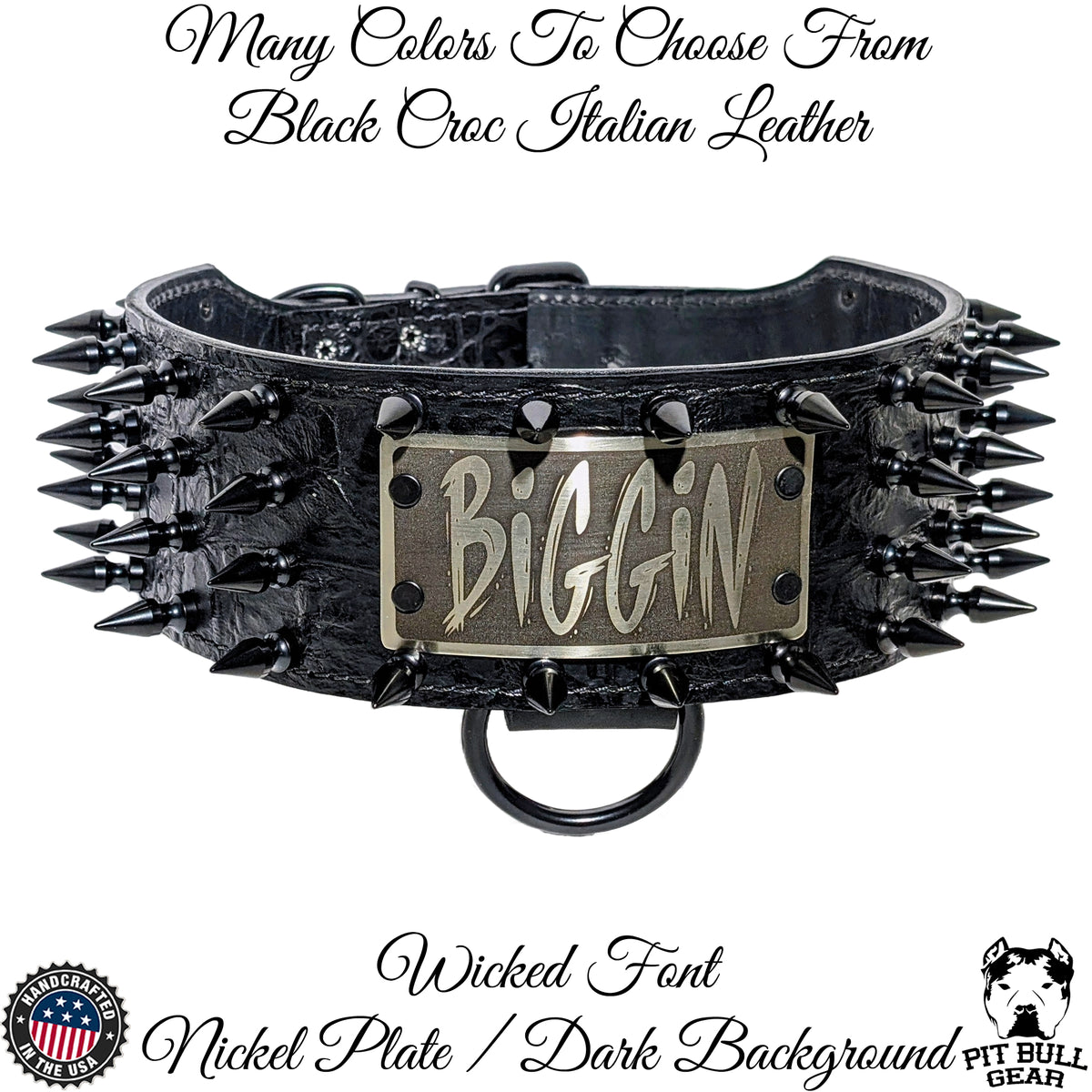 NX8 - 3" Wide Personalized Spiked Leather Dog Collar