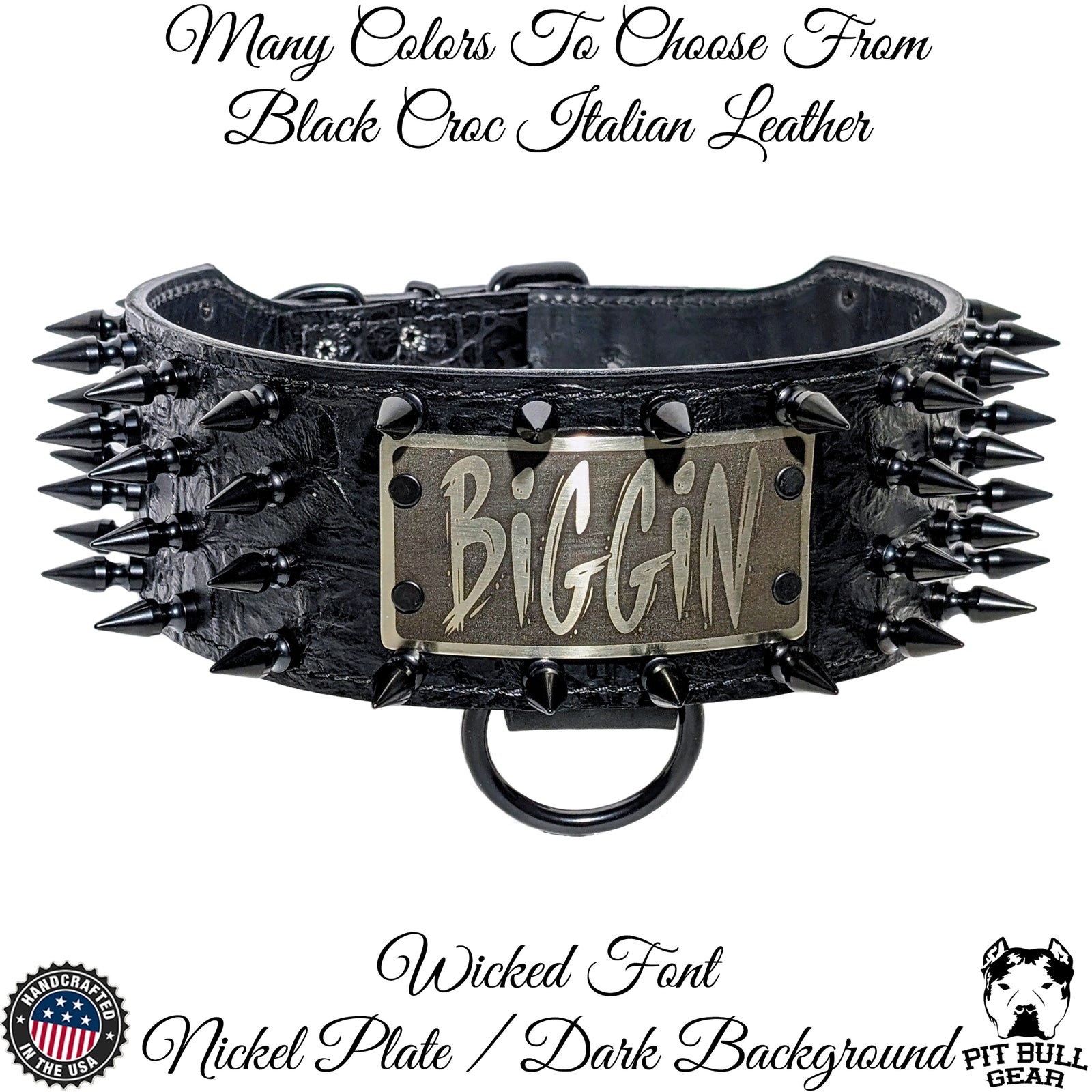 NX8 - 3" Wide Personalized Spiked Leather Dog Collar