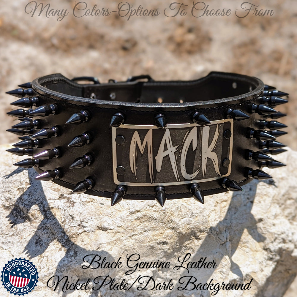 NX8 - 3" Wide Personalized Spiked Leather Dog Collar