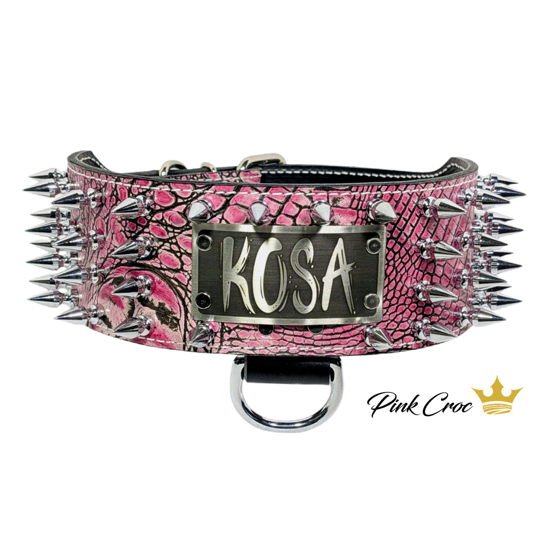 NX8 - 3" Wide Personalized Spiked Leather Dog Collar