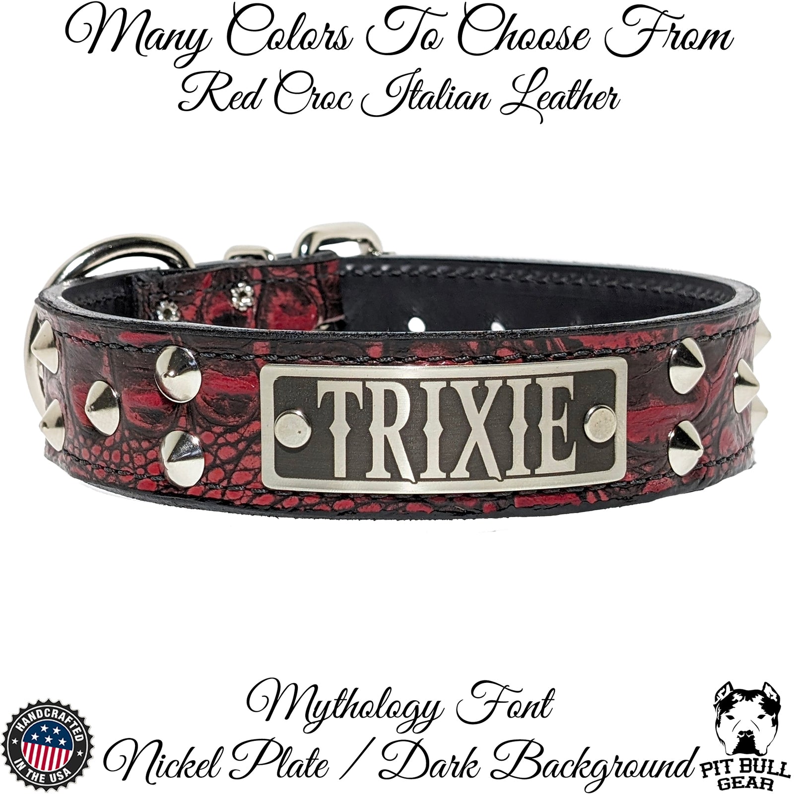 VN1 - 1.5" Wide Personalized Leather Dog Collar with Cone Studs