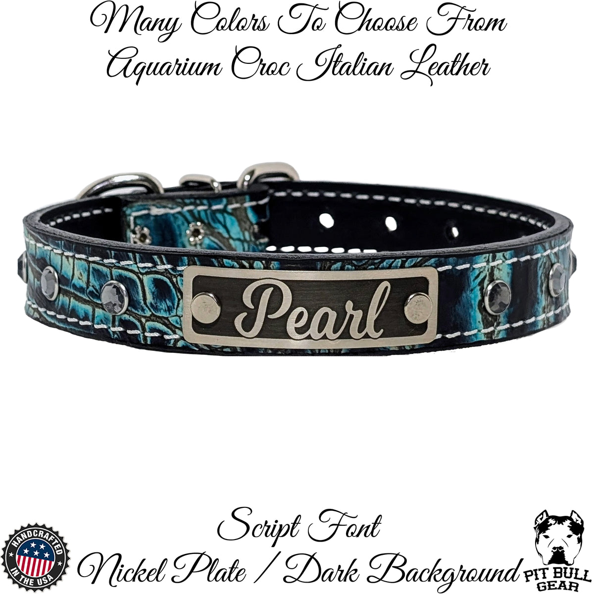 U13 - Placa de Identificação 1" Coleira de Couro com Pedras Preciosas