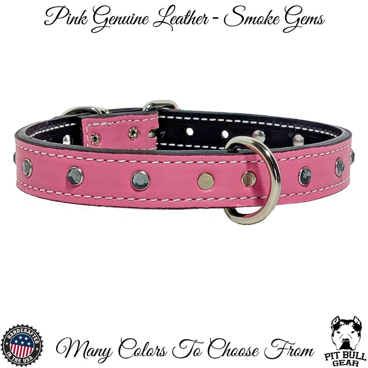 U3 - Collar de cuero para perros de 1" con gemas