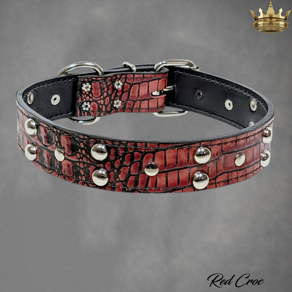 V15 - Collar para perros de cuero tachonado de 1,5" de ancho