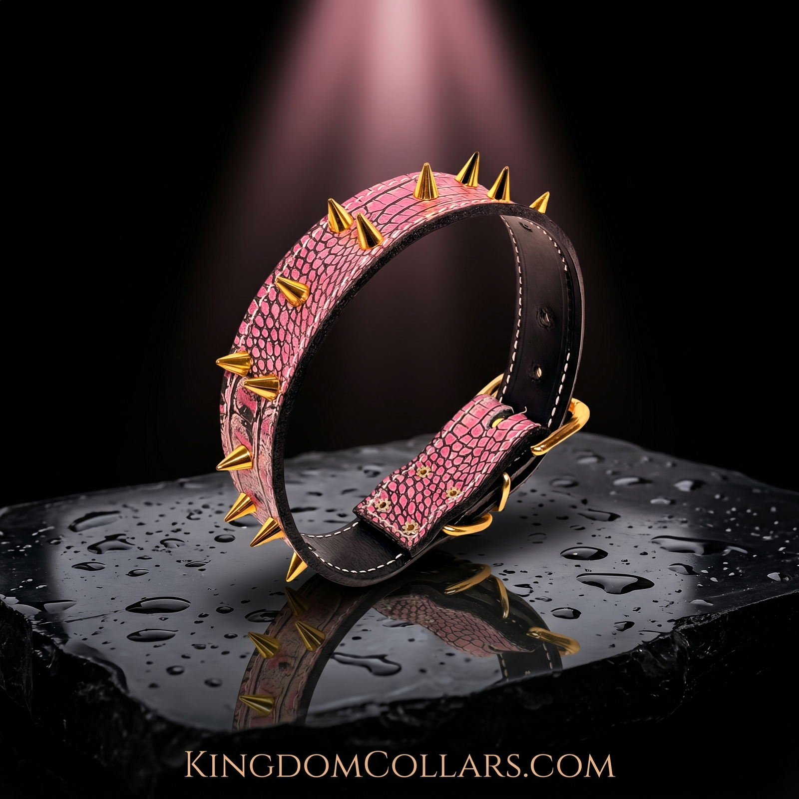 1.5" Wide Italian Leather Spiked Dog Collar | 1/2" Cone Spikes