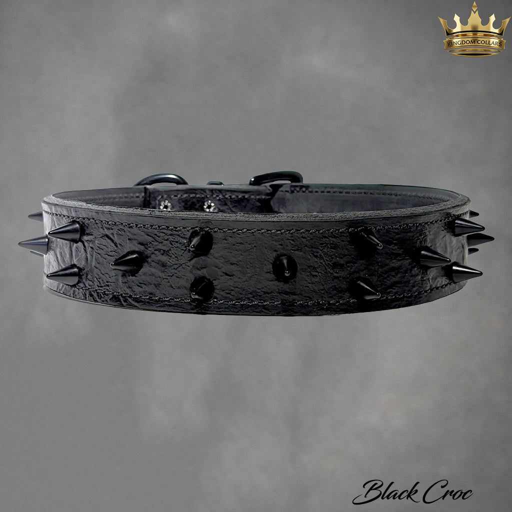 1.5" Wide Italian Leather Spiked Dog Collar | 1/2" Cone Spikes
