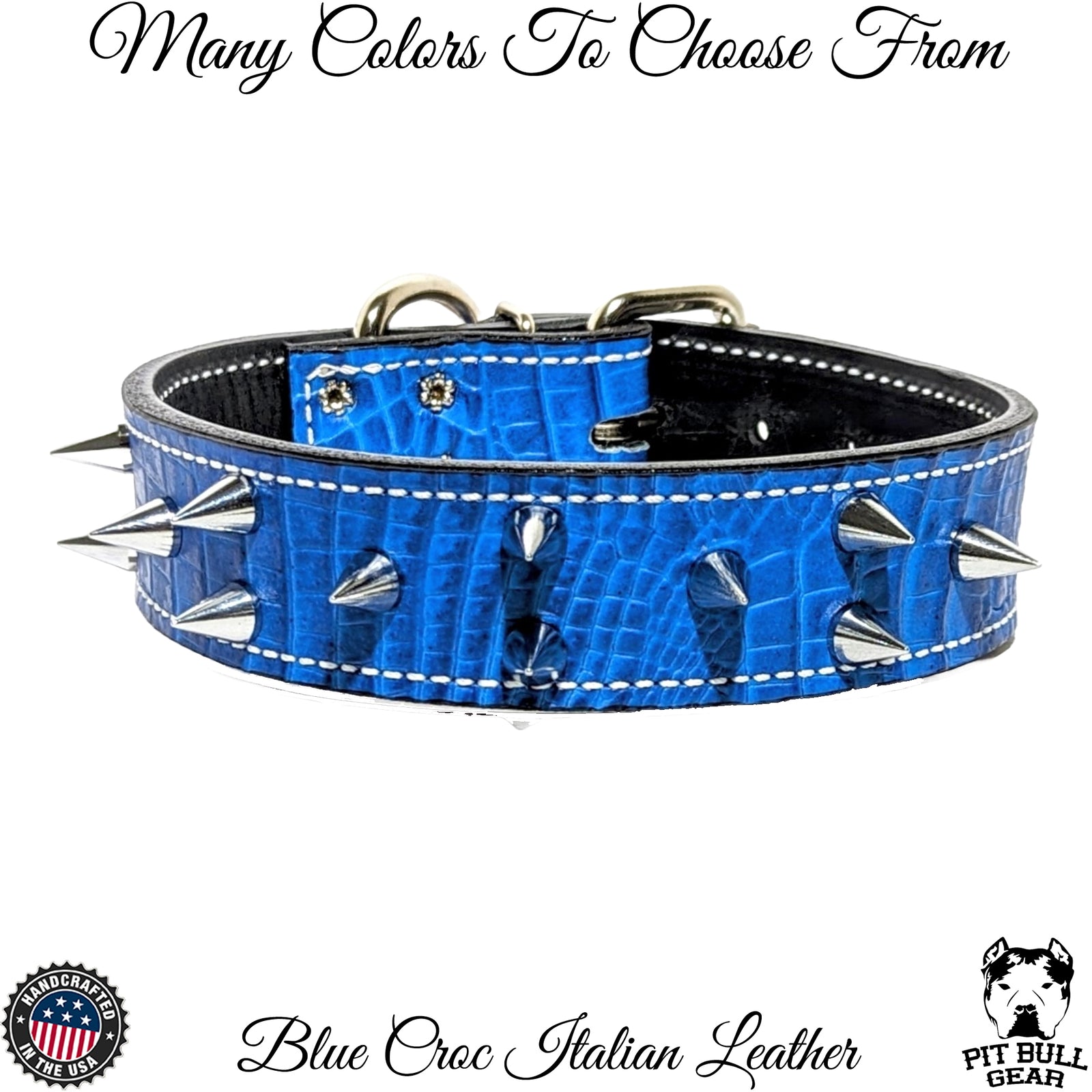 V2 - Custom 1.5" Wide Italian Leather Spiked Dog Collar – 1/2" Cone Spikes