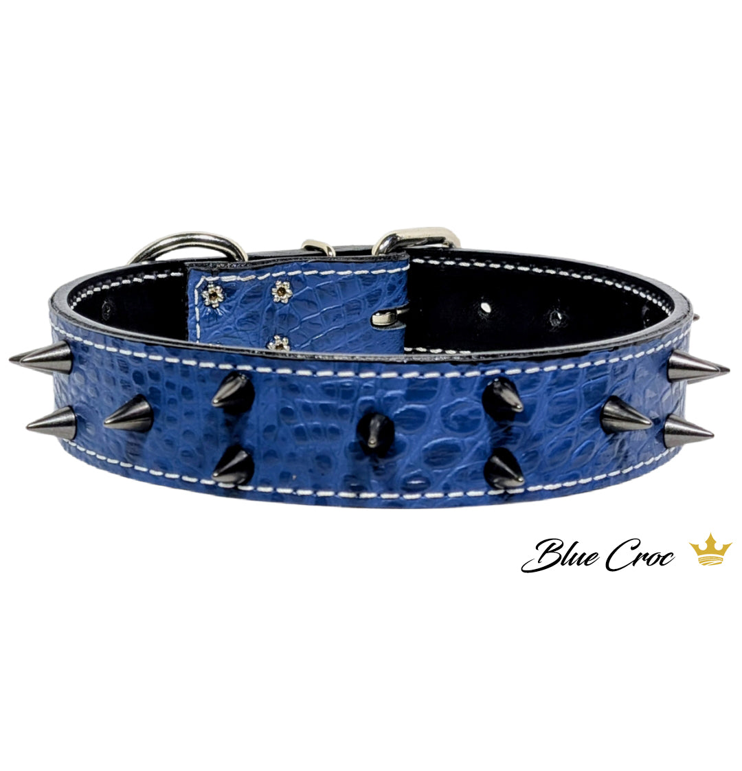 V2 - Custom 1.5" Wide Italian Leather Spiked Dog Collar – 1/2" Cone Spikes