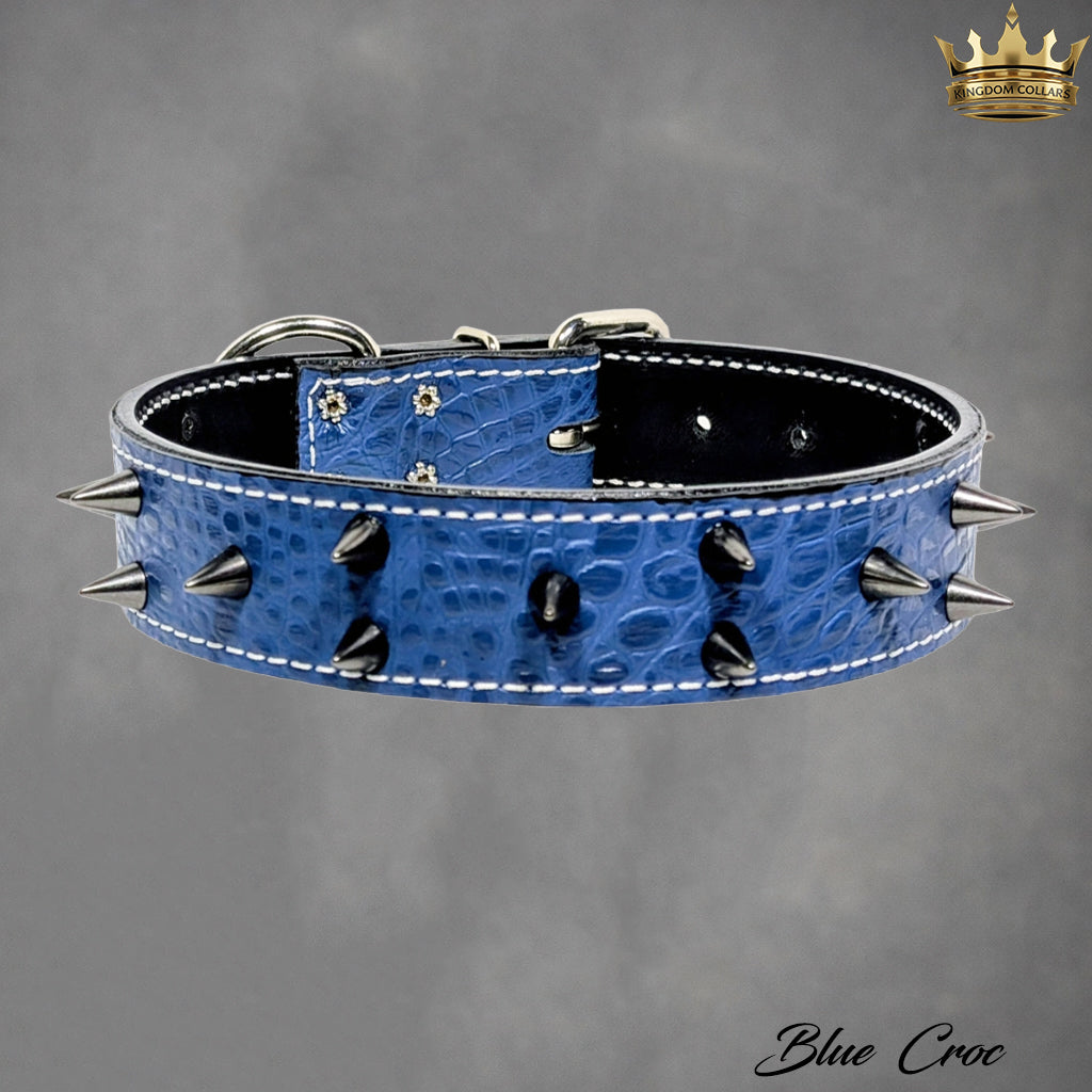 1.5" Wide Italian Leather Spiked Dog Collar | 1/2" Cone Spikes