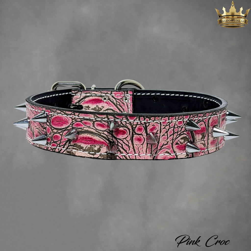 1.5" Wide Italian Leather Spiked Dog Collar | 1/2" Cone Spikes