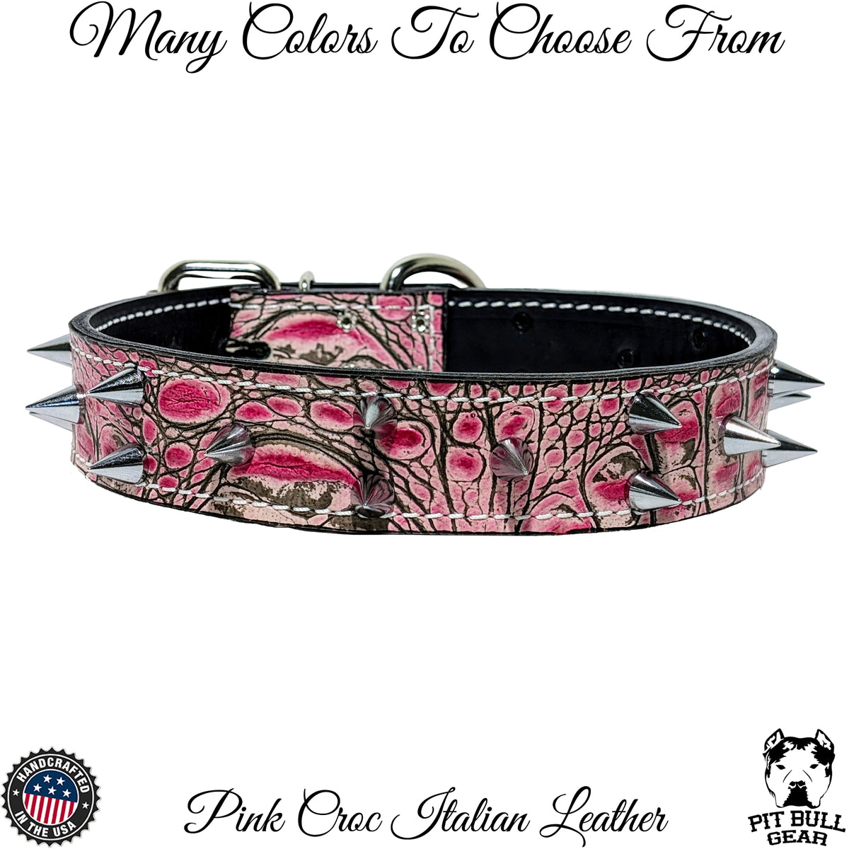 V2 - Custom 1.5" Wide Italian Leather Spiked Dog Collar – 1/2" Cone Spikes