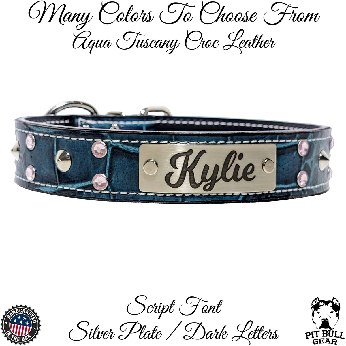 V36 - Custom Made 1.5" Wide Personalized Italian Leather Studded Dog Collar