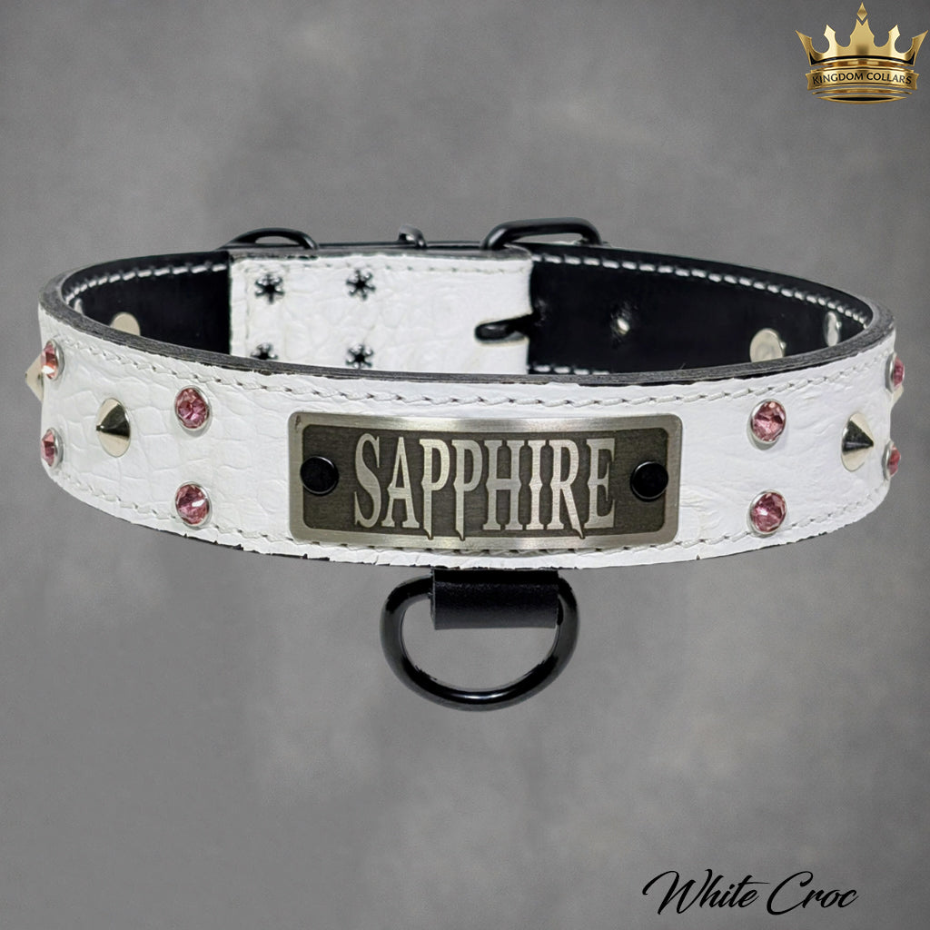 V36 - Custom Made 1.5" Wide Personalized Italian Leather Studded Dog Collar