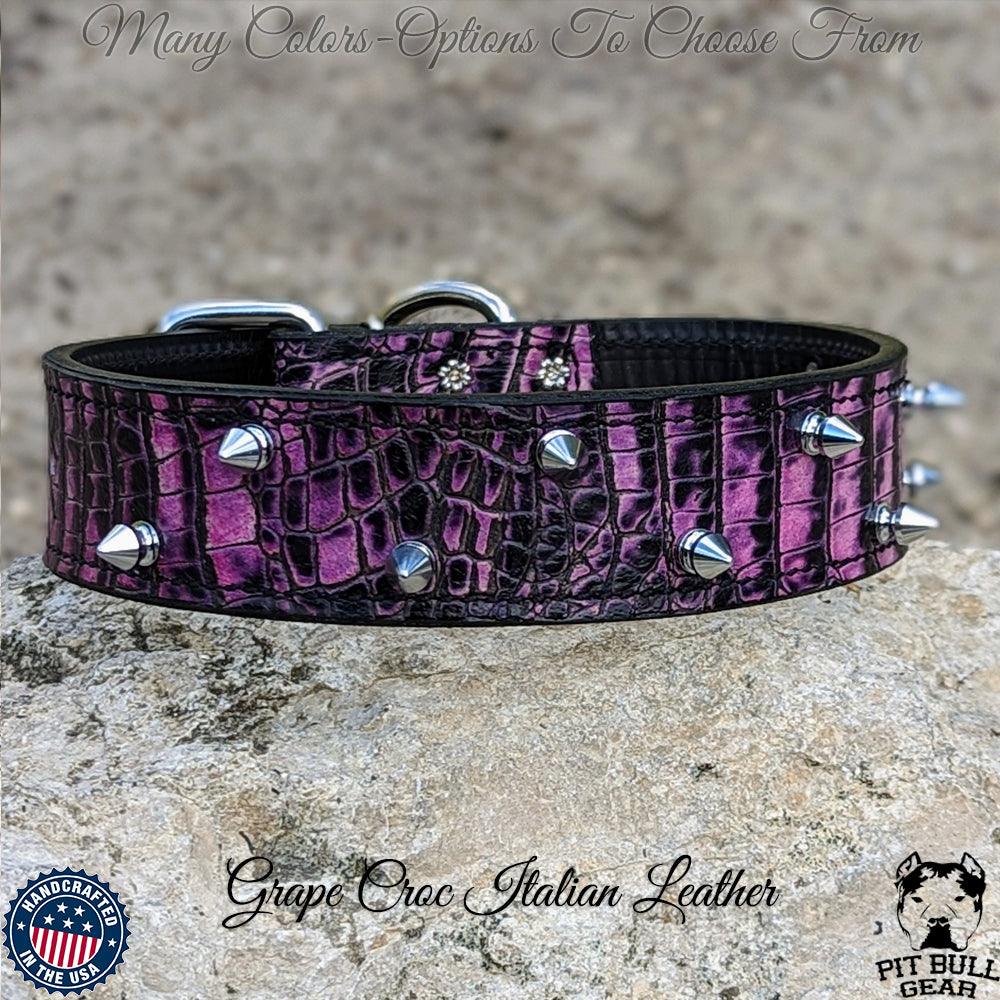 V5 - Collar de cuero con pinchos para perros de 1,5" de ancho