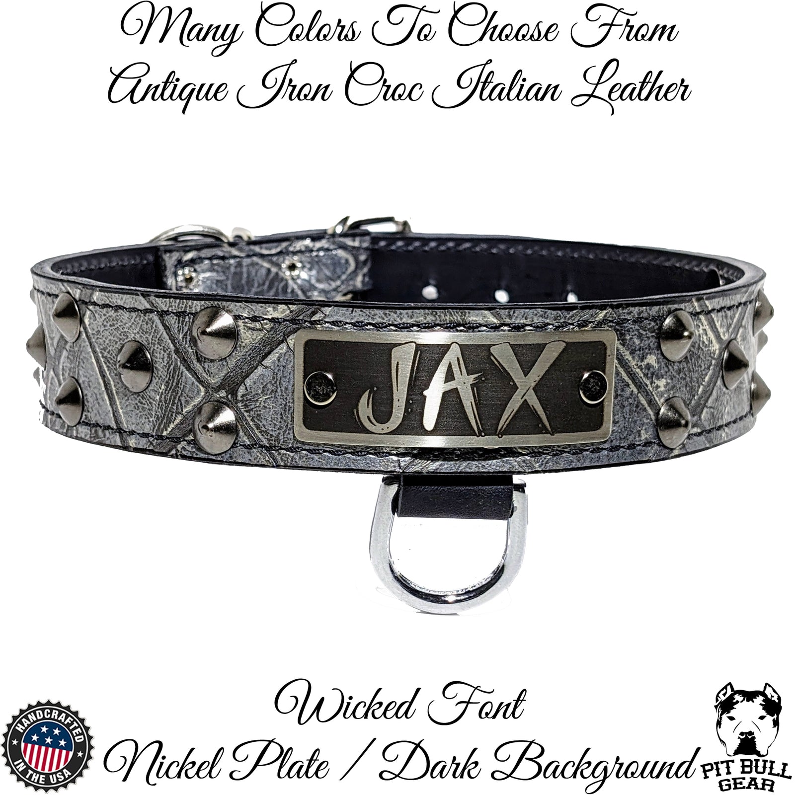 VN1 - 1.5" Wide Personalized Leather Dog Collar with Cone Studs