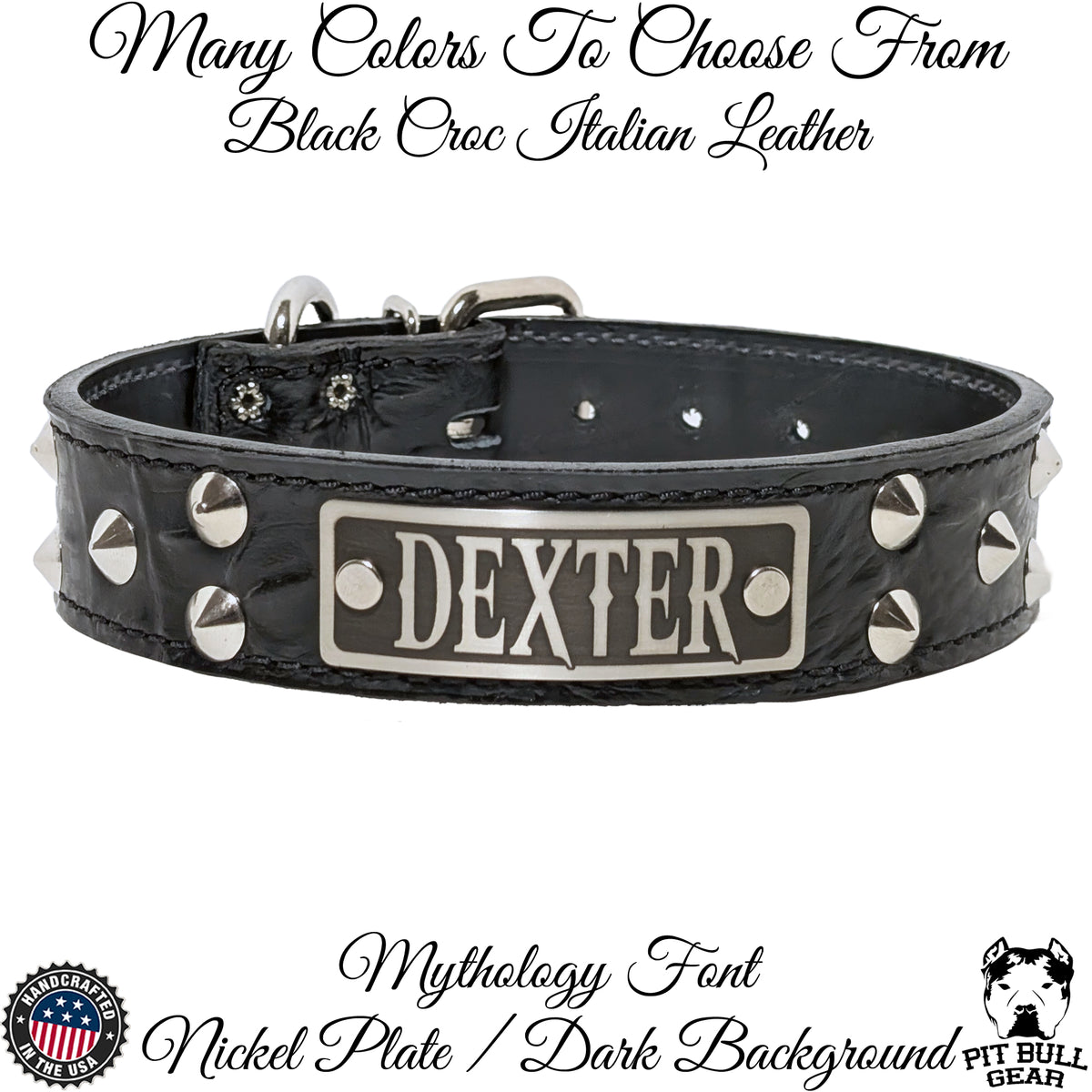 VN1 - 1.5" Wide Personalized Leather Dog Collar with Cone Studs