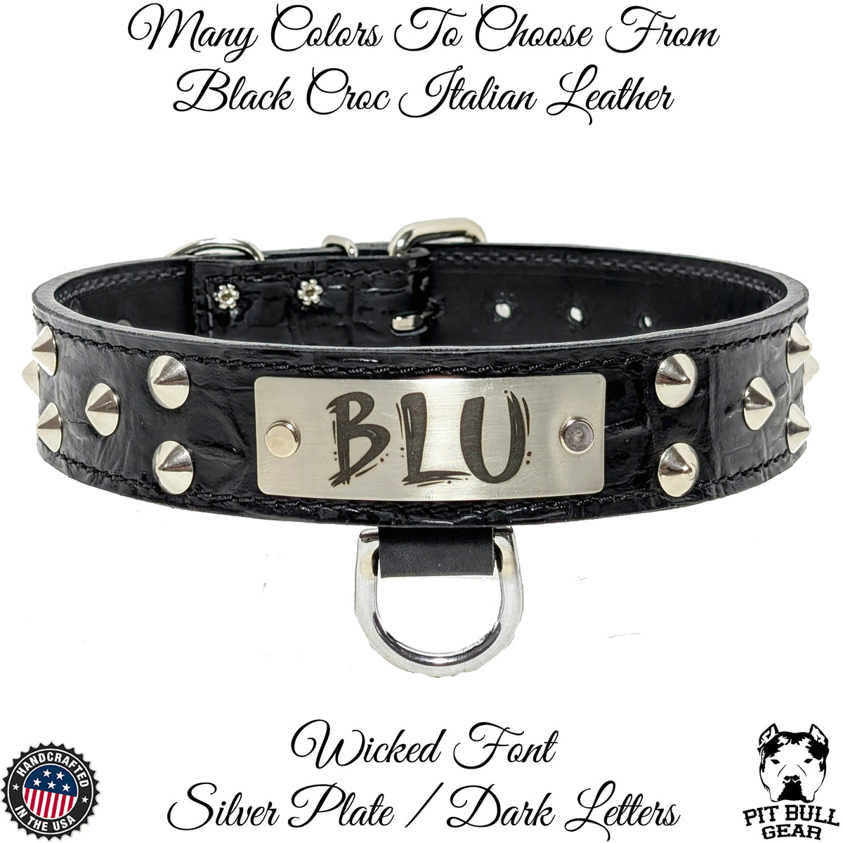 VN1 - 1.5" Wide Personalized Leather Dog Collar with Cone Studs