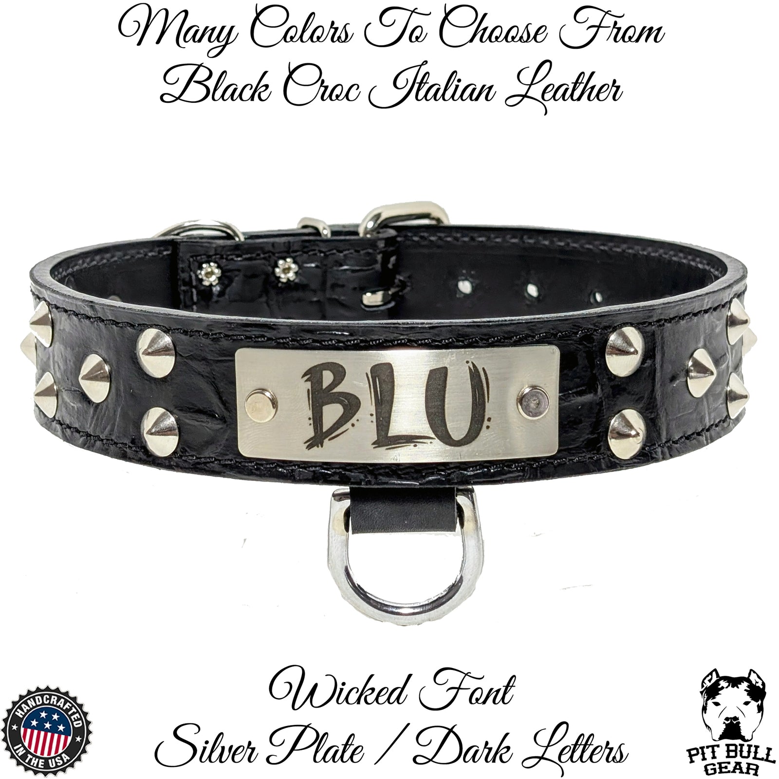 VN1 - 1.5" Wide Personalized Leather Dog Collar with Cone Studs