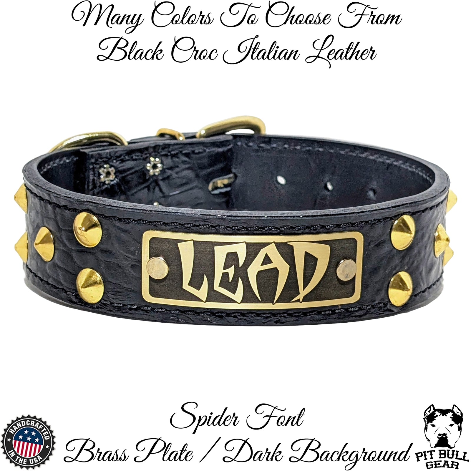 VN1 - 1.5" Wide Personalized Leather Dog Collar with Cone Studs