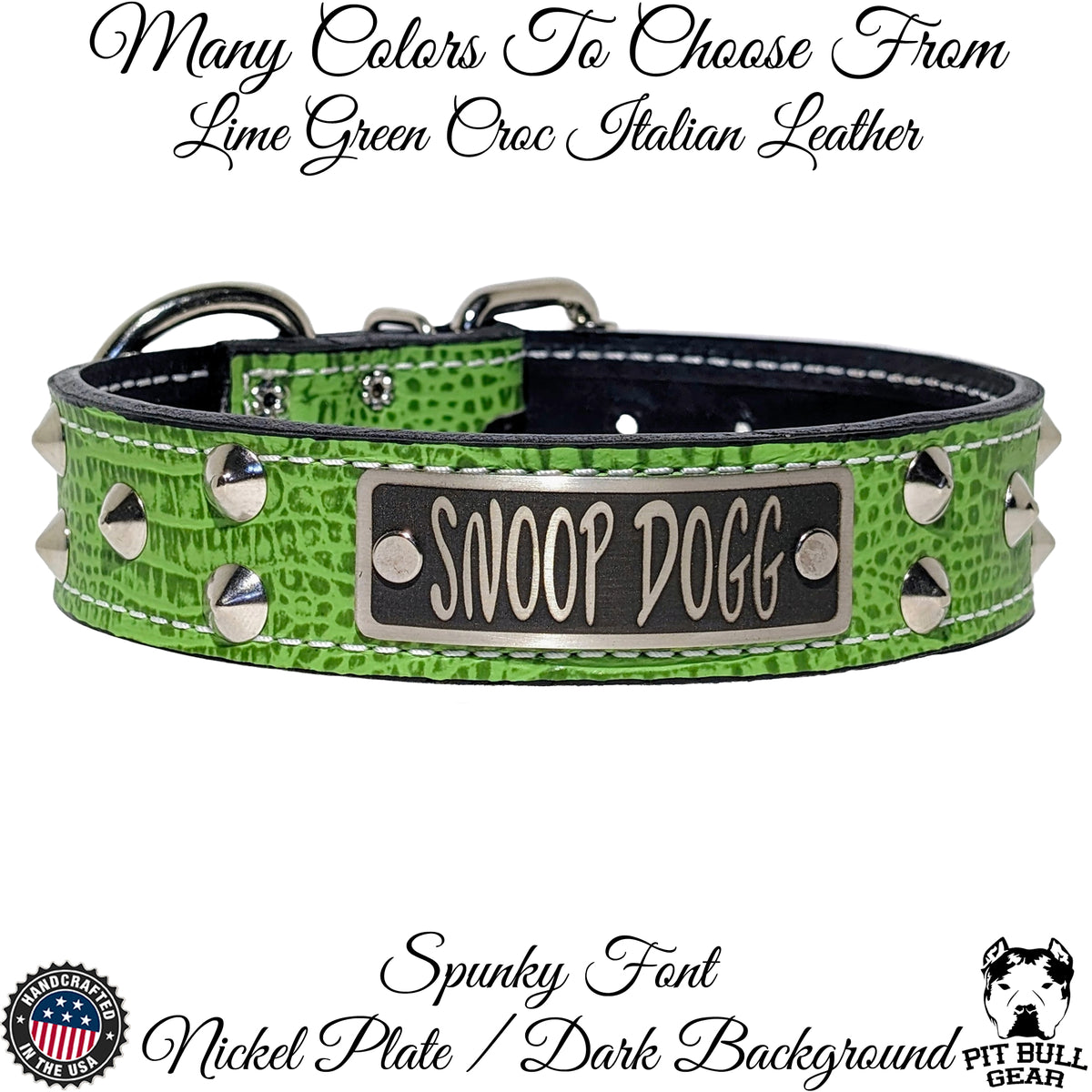 VN1 - 1.5" Wide Personalized Leather Dog Collar with Cone Studs