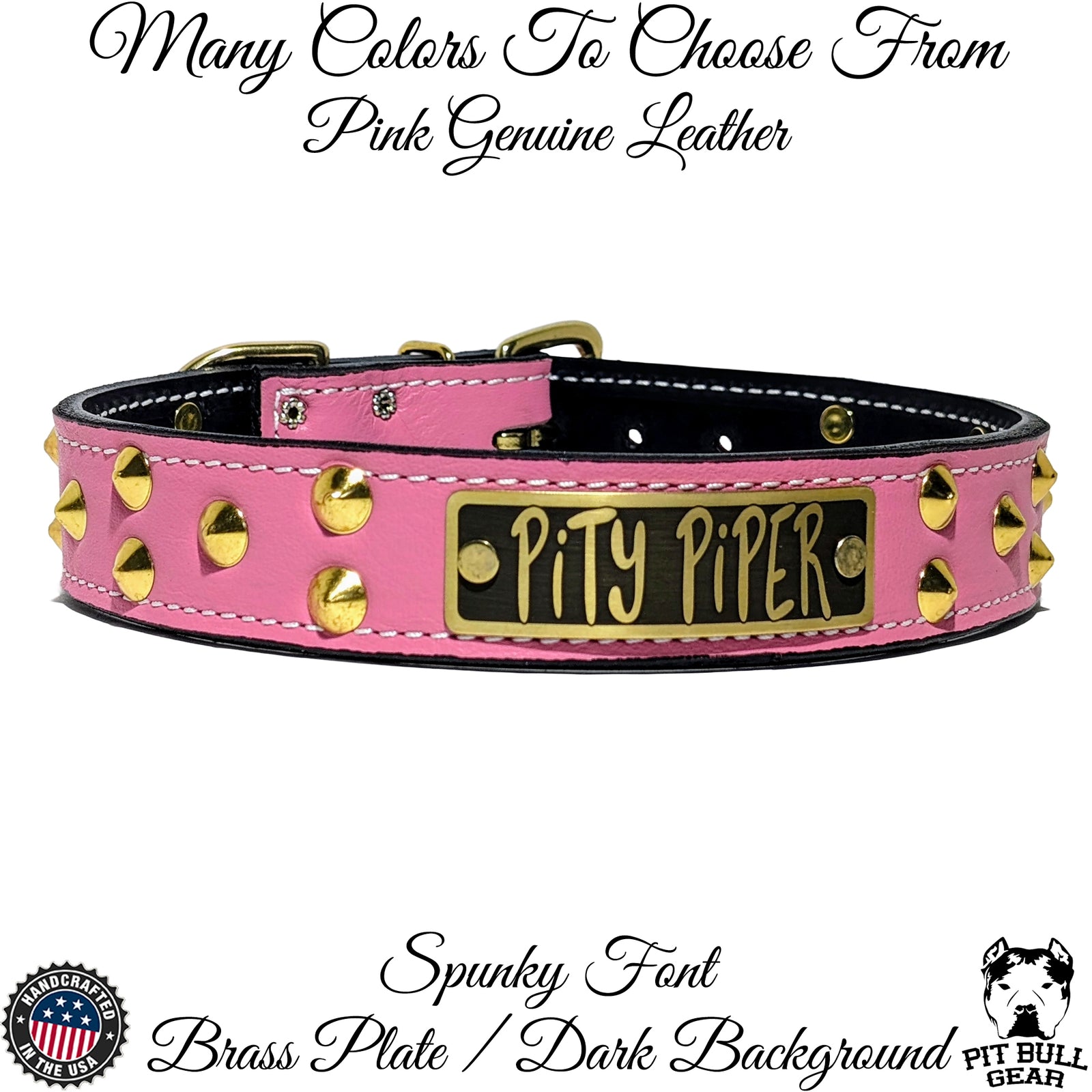 VN1 - 1.5" Wide Personalized Leather Dog Collar with Cone Studs