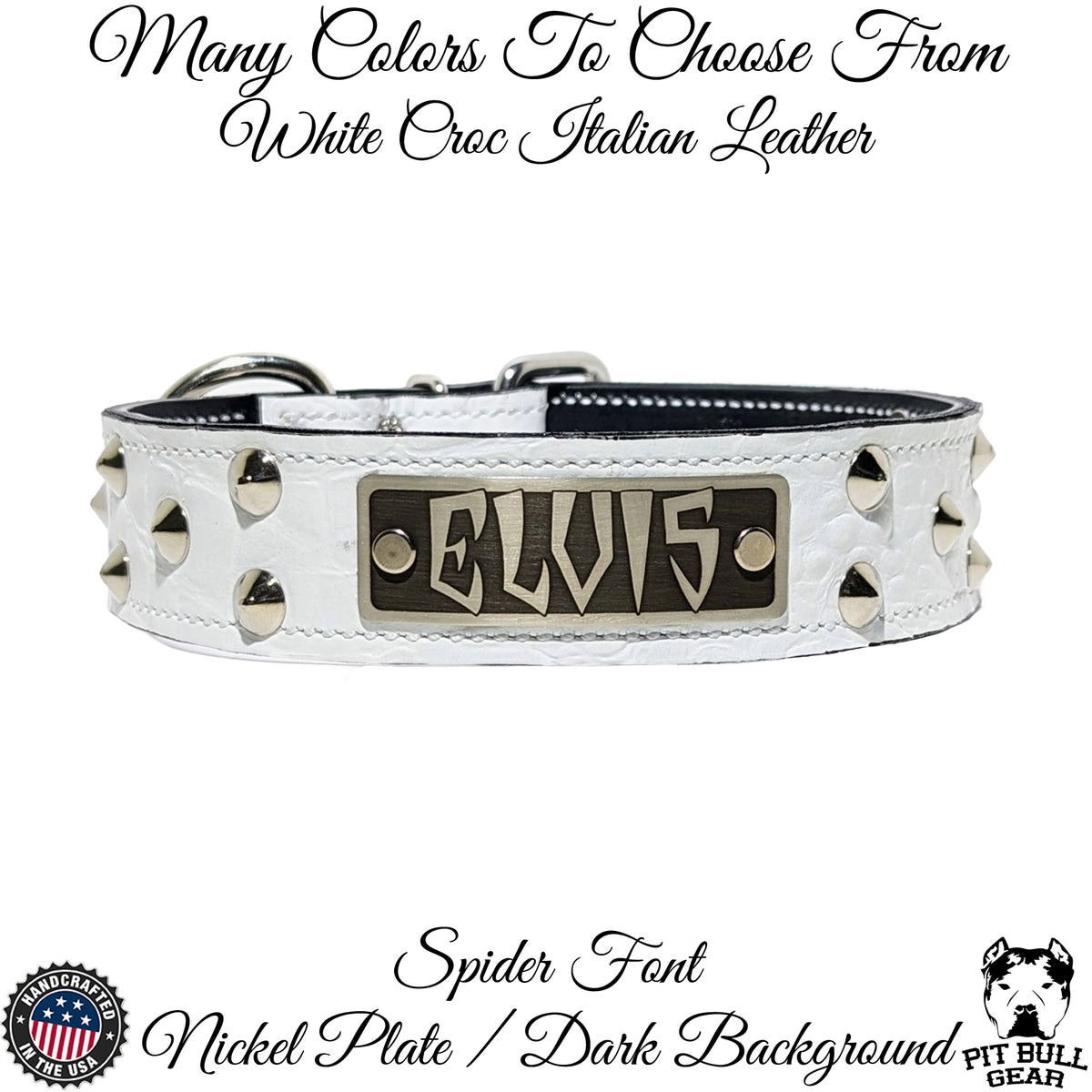 VN1 - 1.5" Wide Personalized Leather Dog Collar with Cone Studs