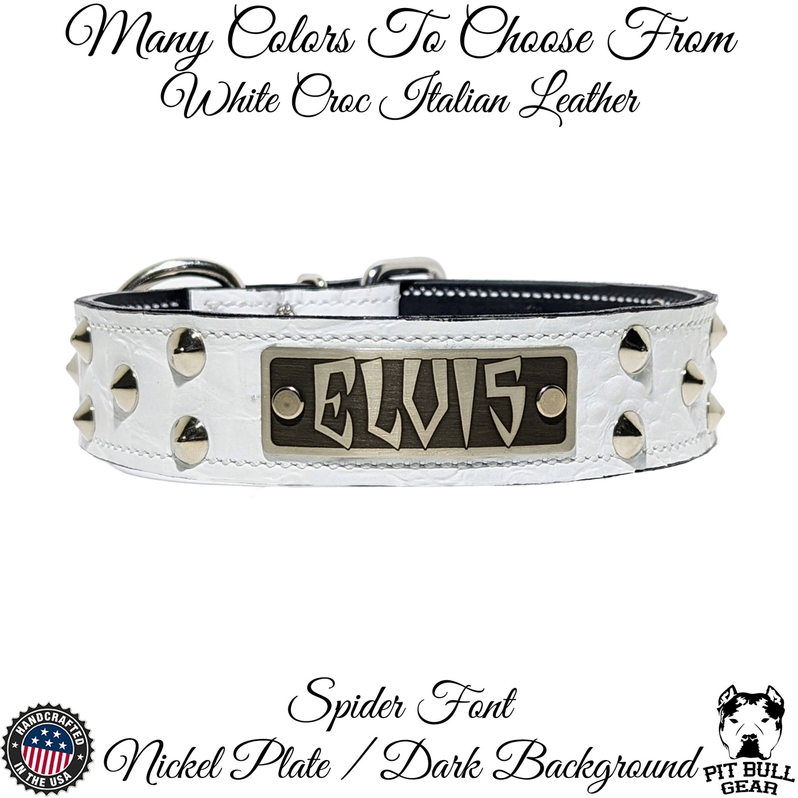 VN1 - 1.5" Wide Personalized Leather Dog Collar with Cone Studs