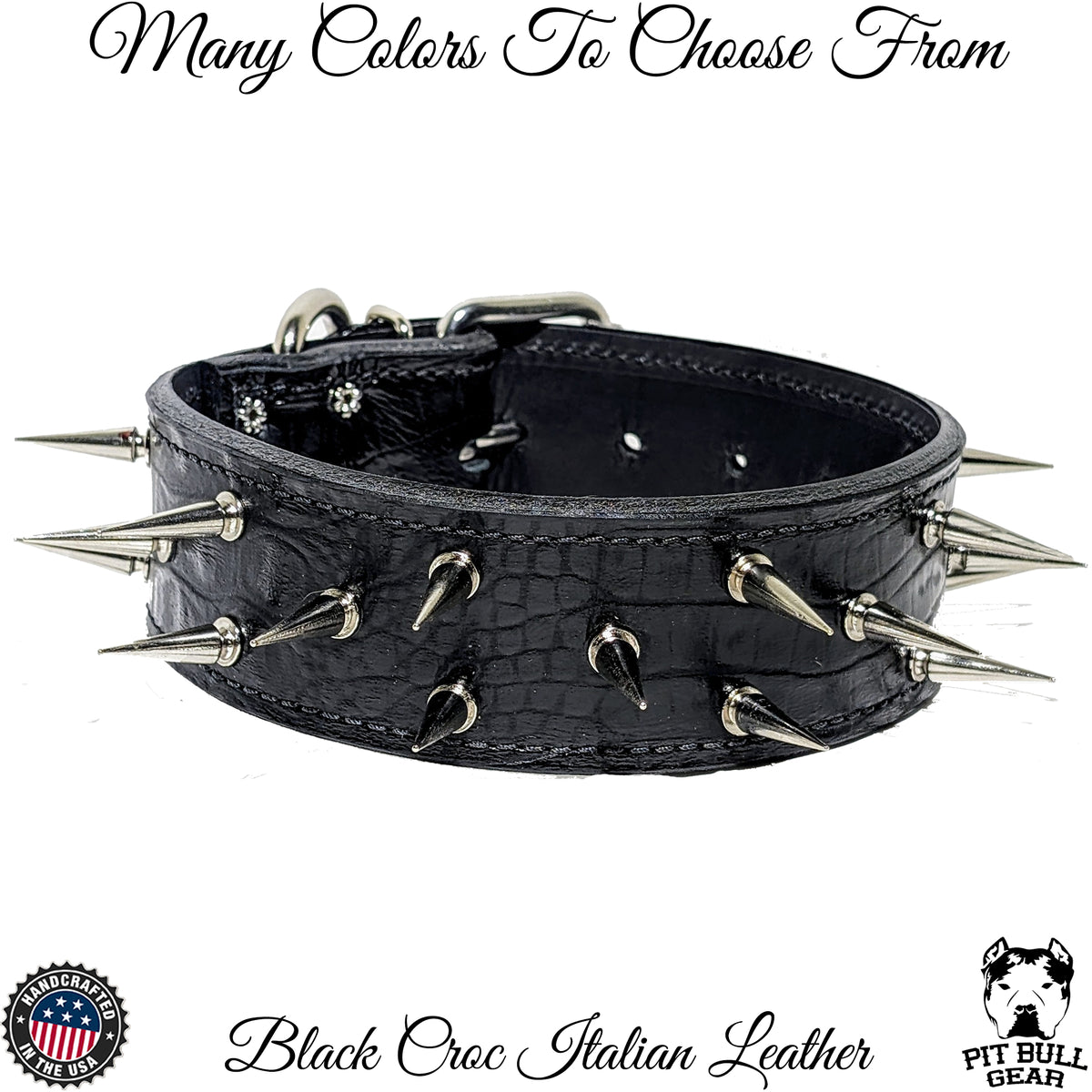 W22 - Coleira de cachorro de couro pontiagudo de 2"