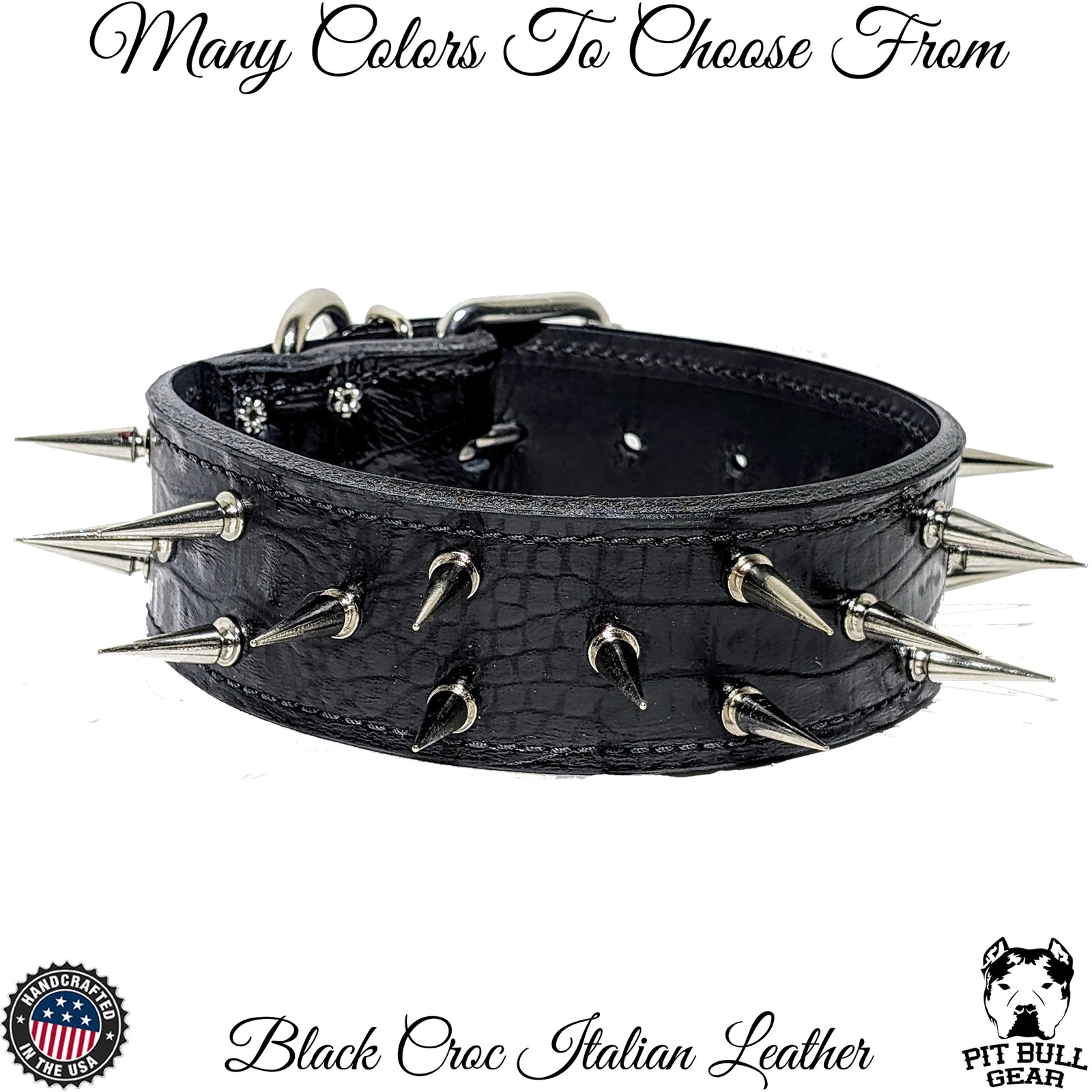 W22 - Coleira de cachorro de couro pontiagudo de 2"