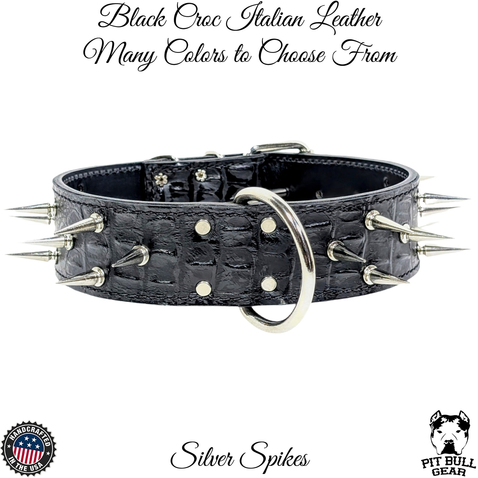 W22 - Coleira de cachorro de couro pontiagudo de 2"