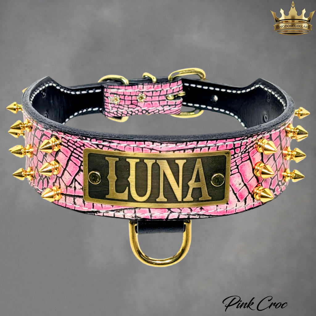 W29 - 2" Tapered Leather Personalized Collar w/Spikes