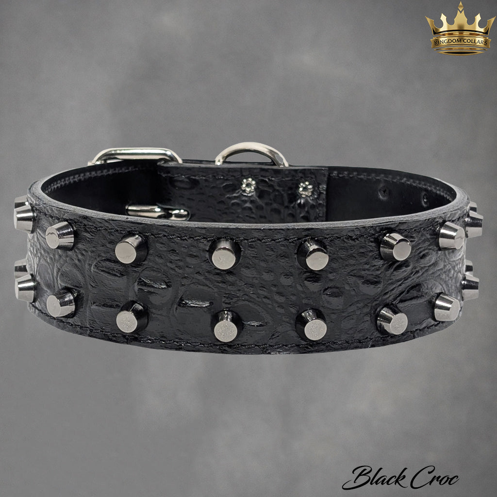 Collar de cuero para perros con tachuelas, resistente, de 2" de ancho - W44
