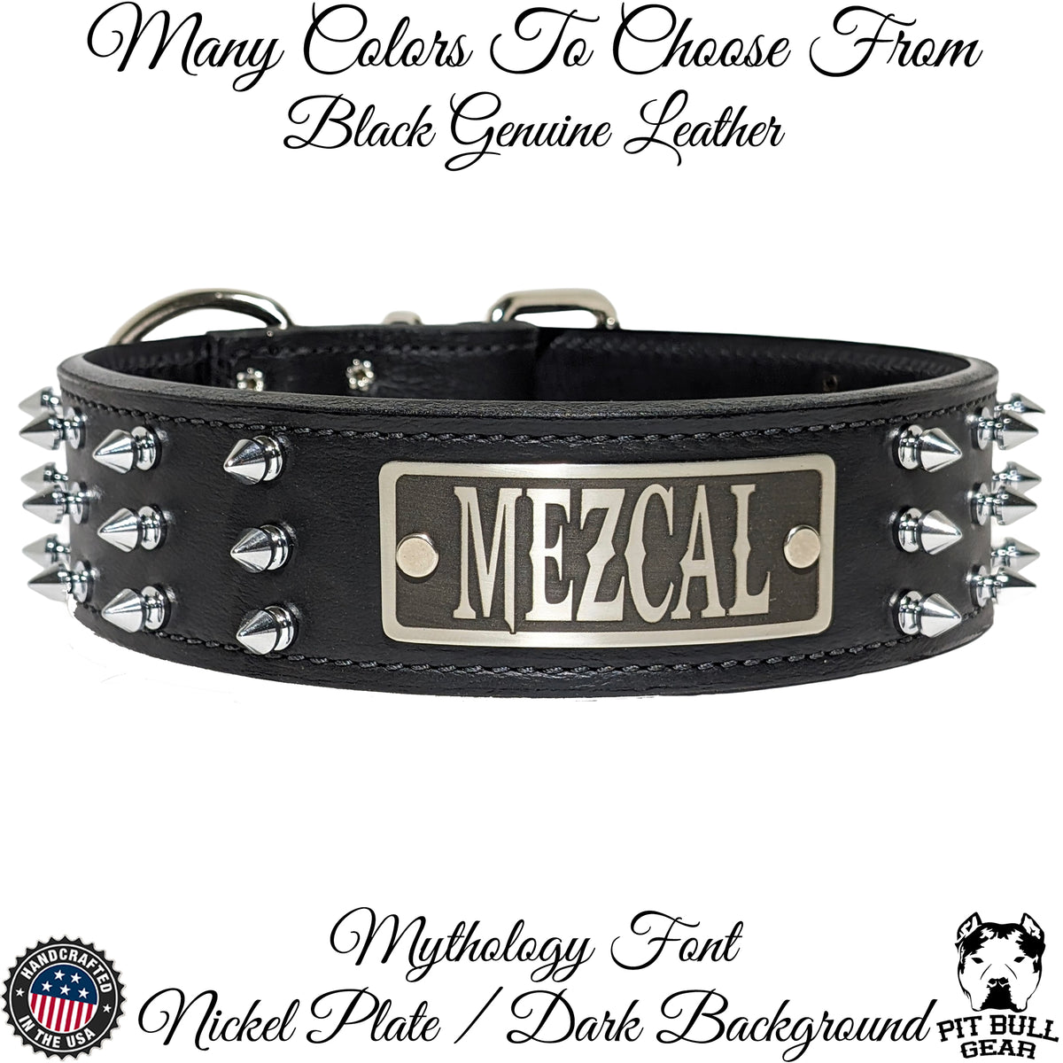 W52 - Collar para perro de cuero con pinchos de 2" de ancho con placa de identificación personalizada