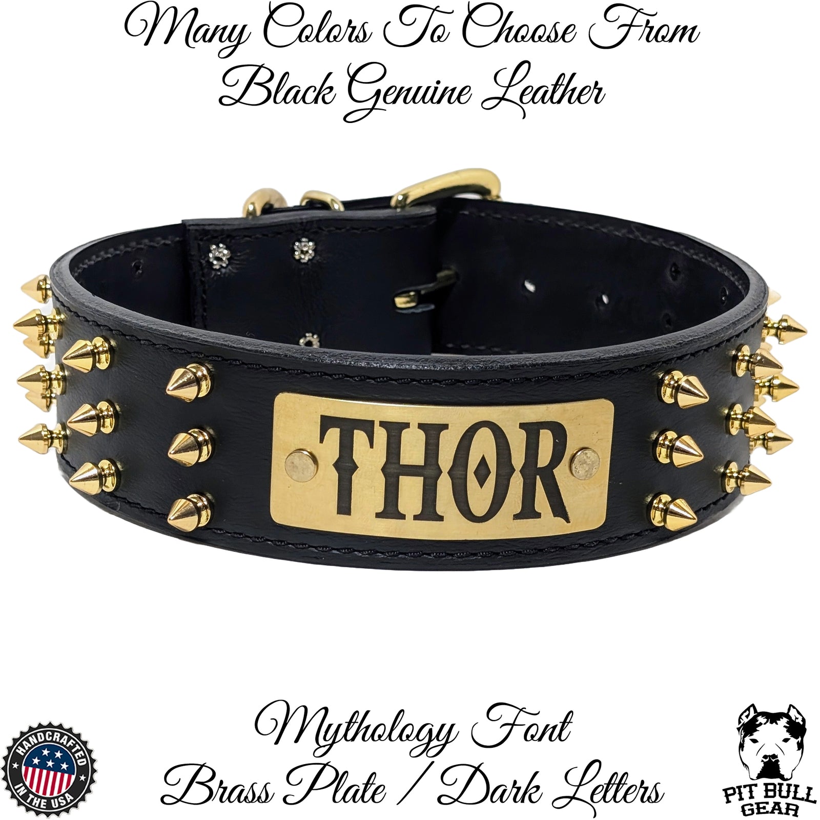 W52 - Collar para perro de cuero con pinchos de 2" de ancho con placa de identificación personalizada