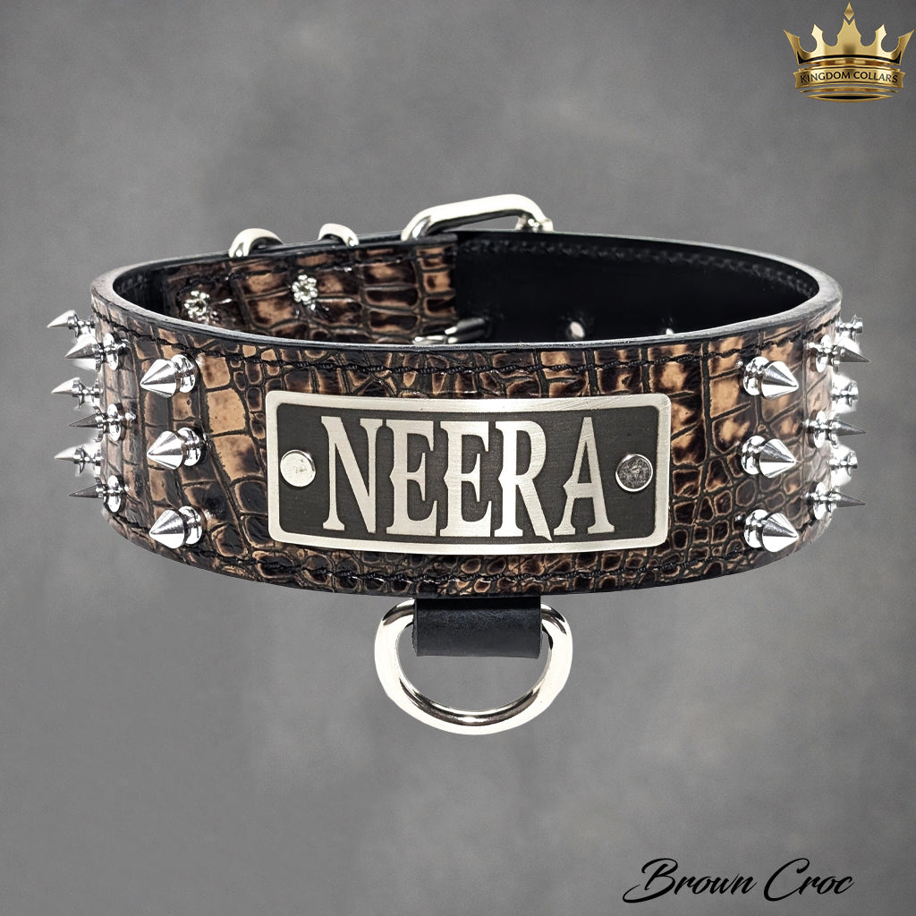W52 - Coleira de cachorro de couro com placa de identificação personalizada de 2"