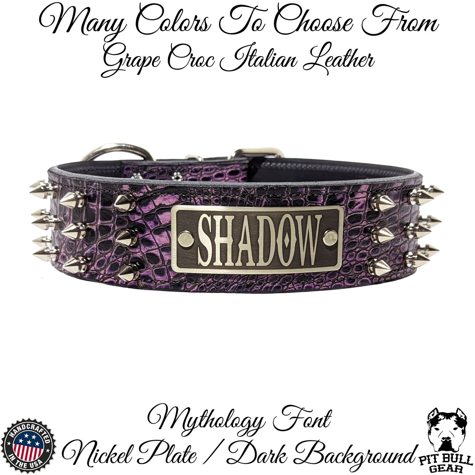 W52 - Collar para perro de cuero con pinchos de 2" de ancho con placa de identificación personalizada