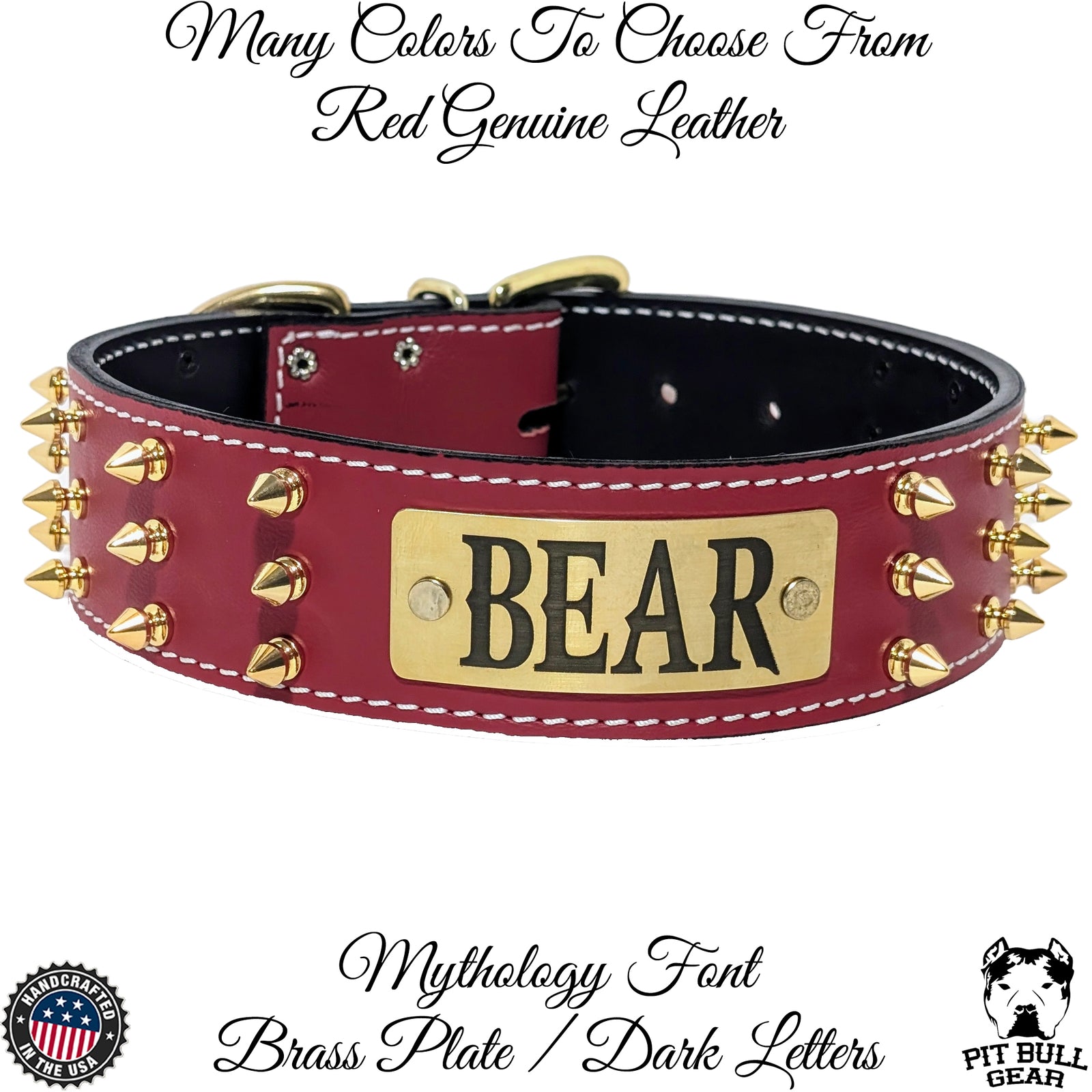 W52 - Collar para perro de cuero con pinchos de 2" de ancho con placa de identificación personalizada