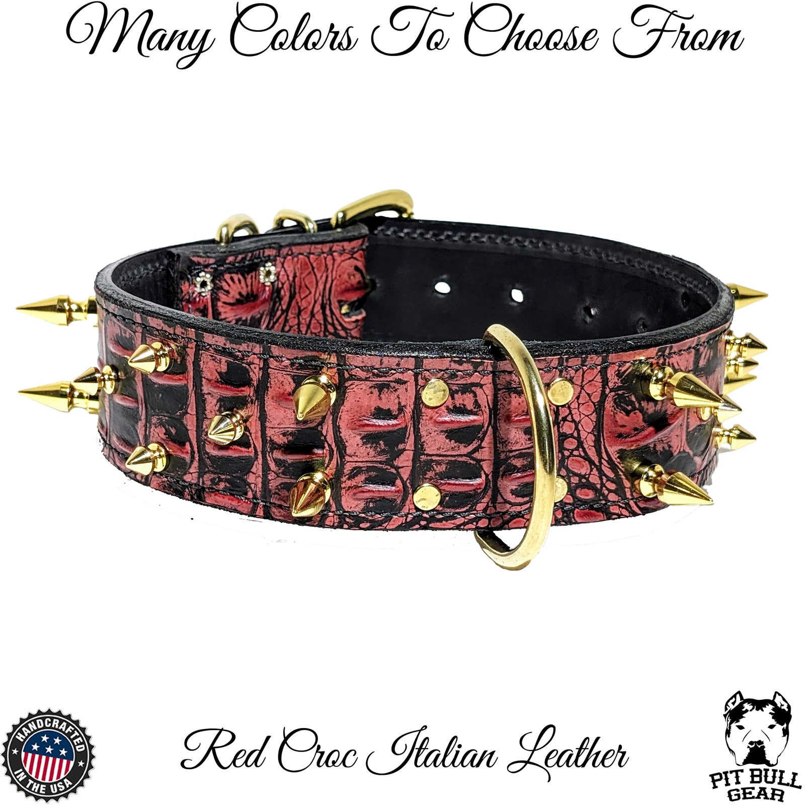 W7 - Coleira de cachorro de couro pontiagudo de 2"