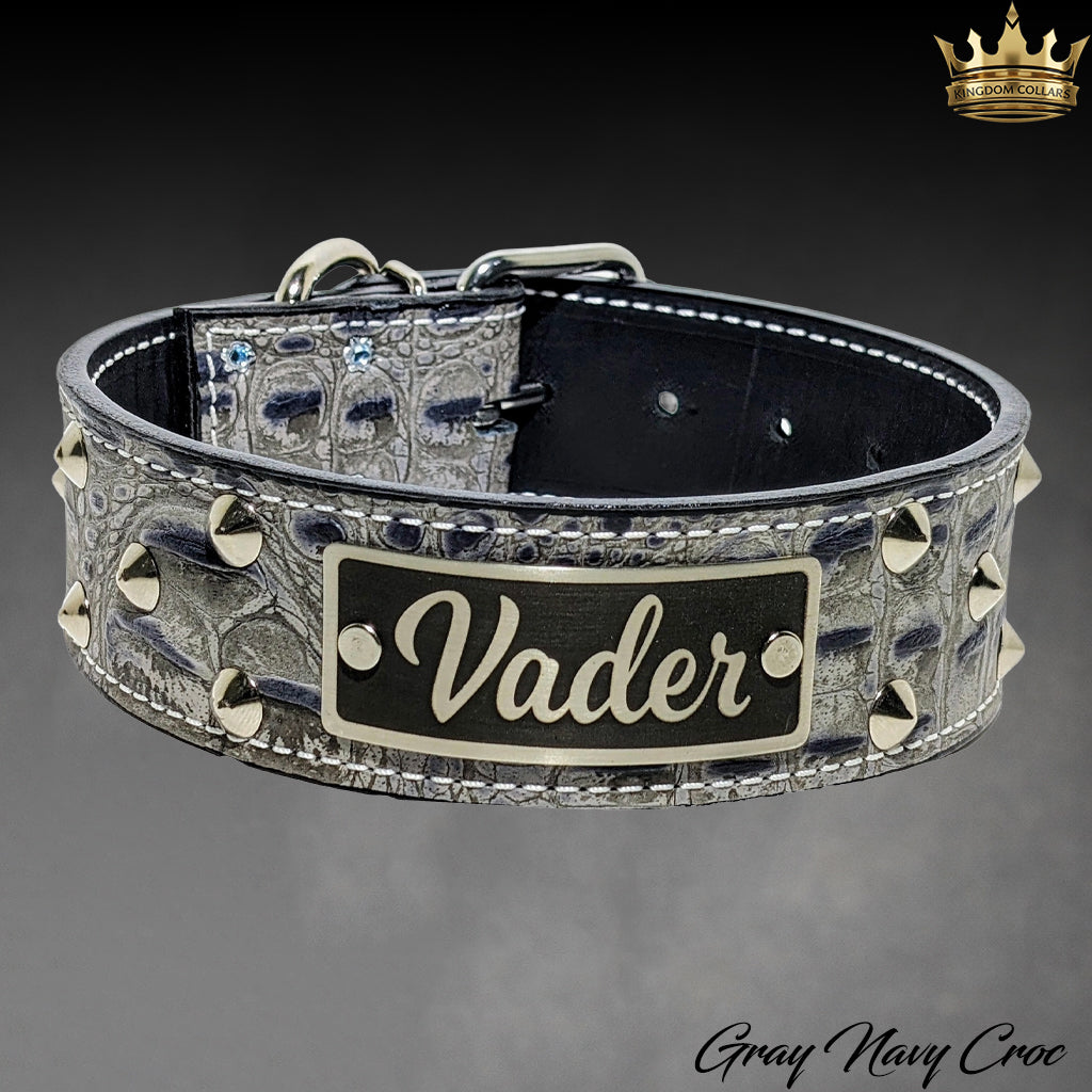 2" Wide Name Plate Cone Studded Leather Dog Collar (WN1)