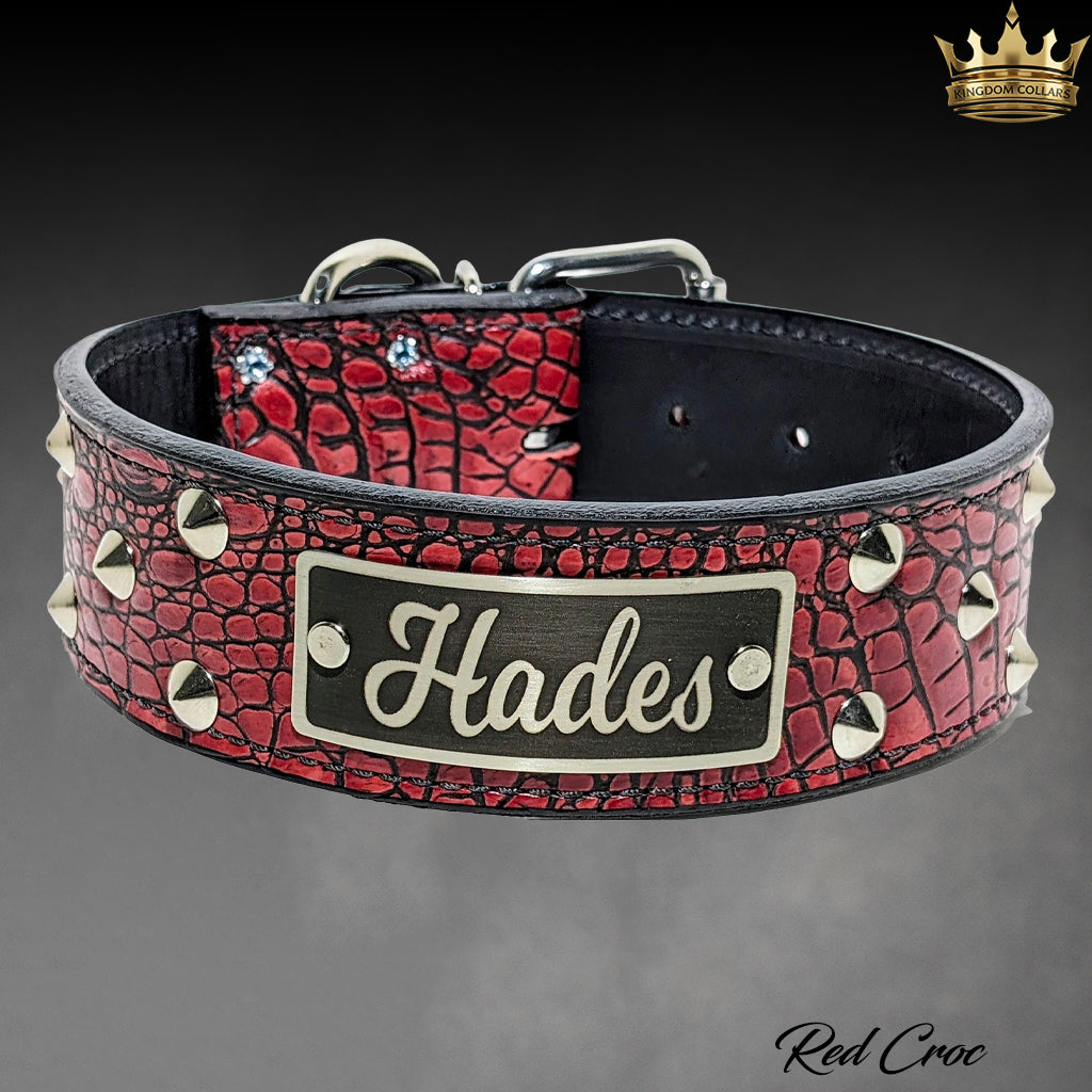 2" Wide Name Plate Cone Studded Leather Dog Collar (WN1)